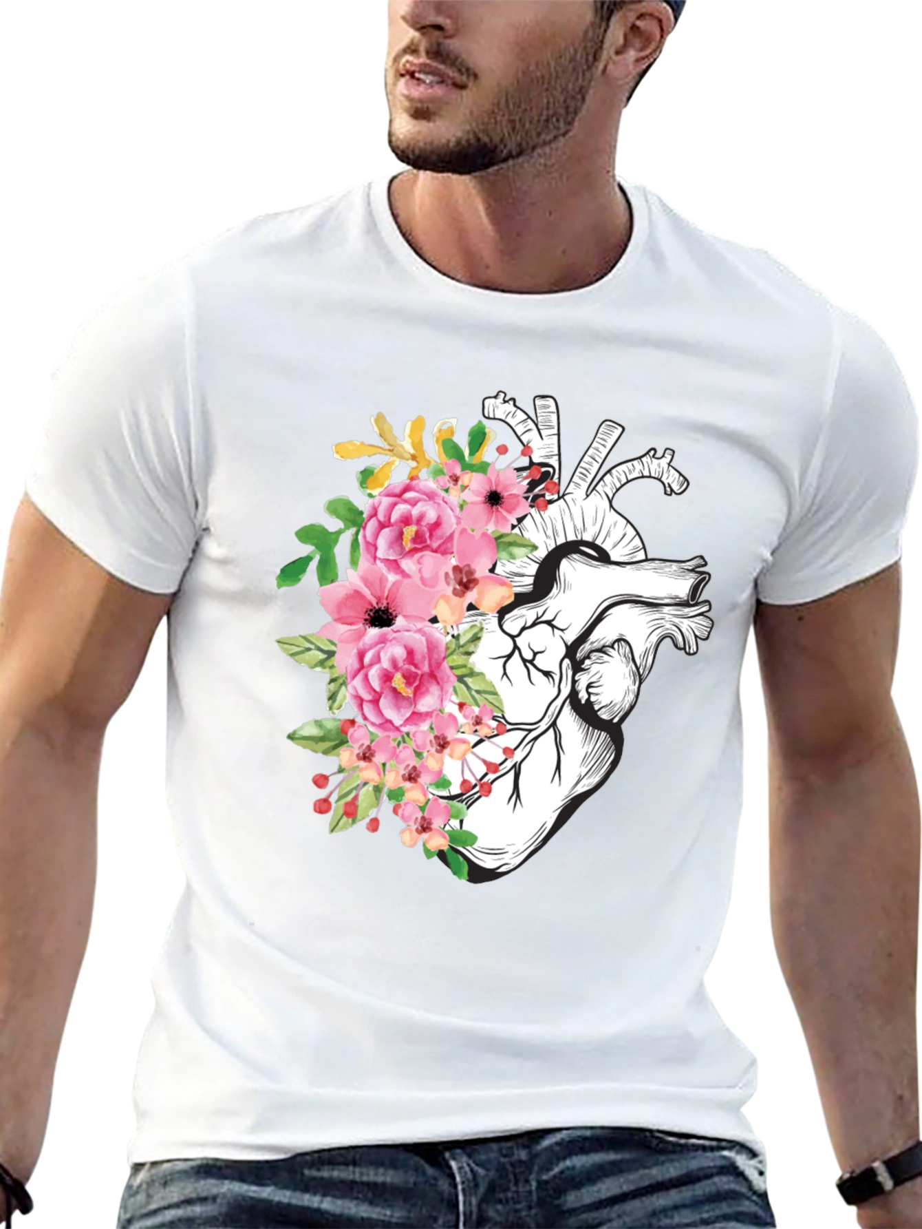 Black Floral Heart Graphic Tee - Anatomical Style view 13