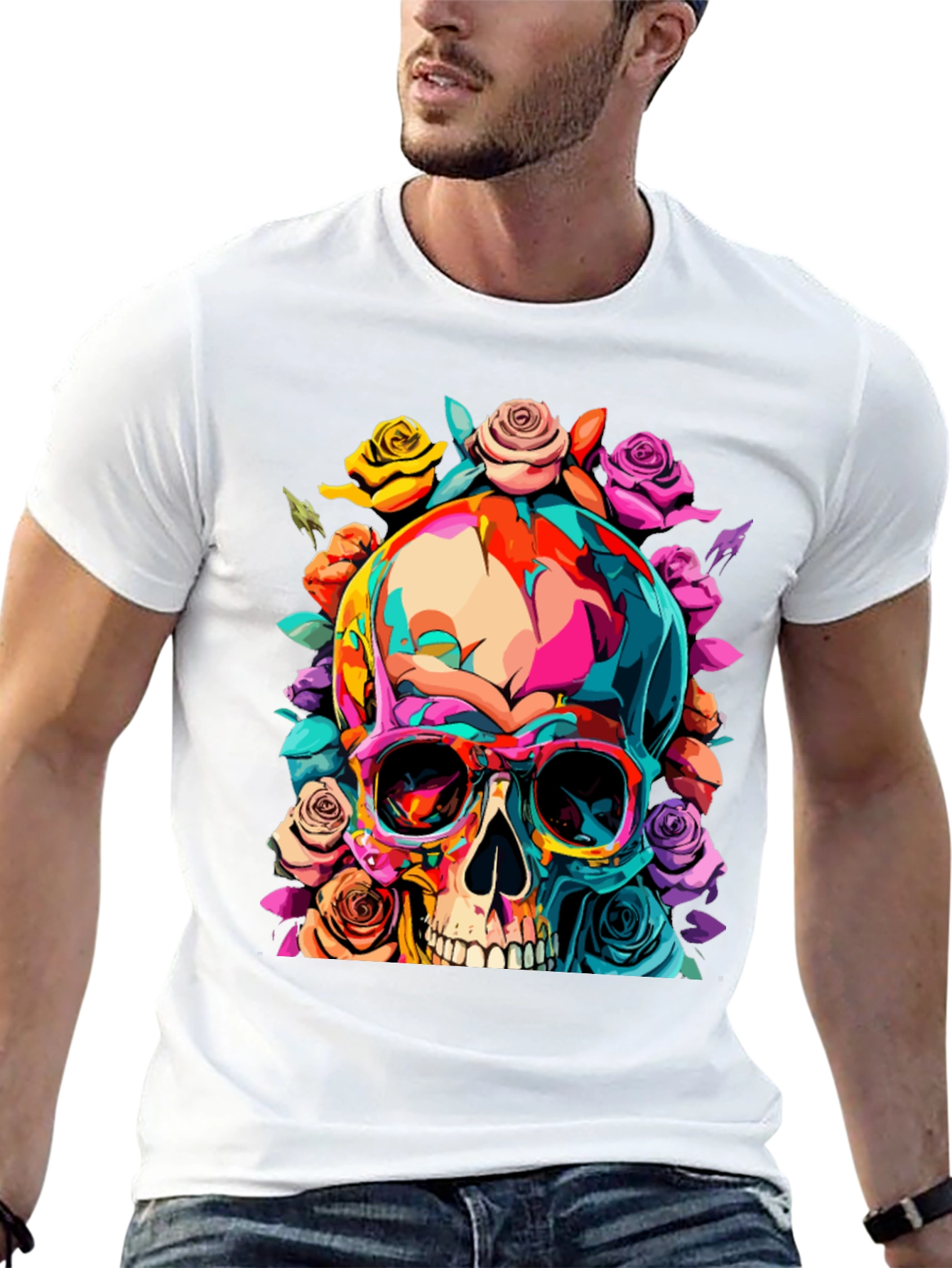 Black Skull & Roses Graphic Tee view 13