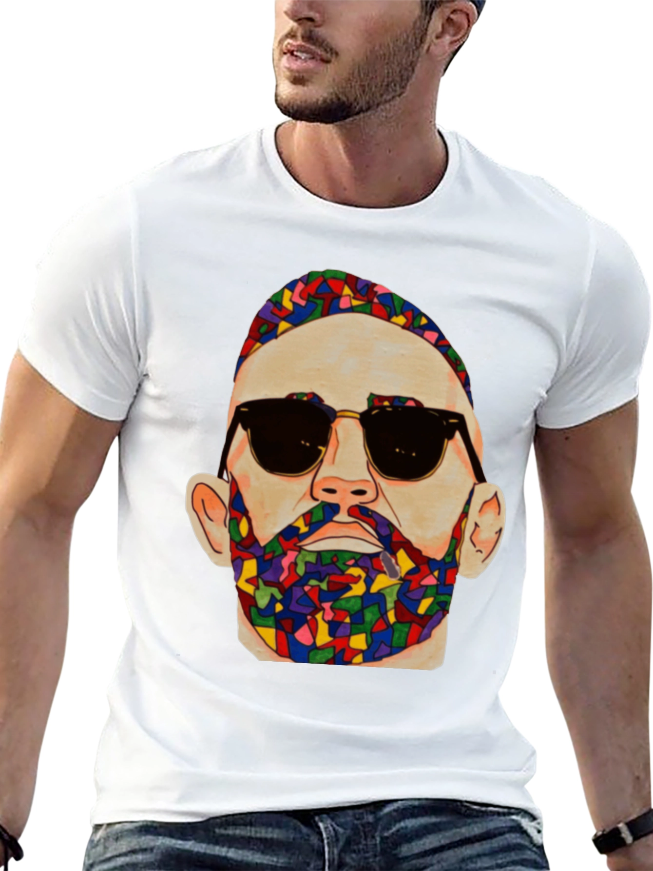 Black Unique Mosaic Man Graphic Print T-Shirt view 13