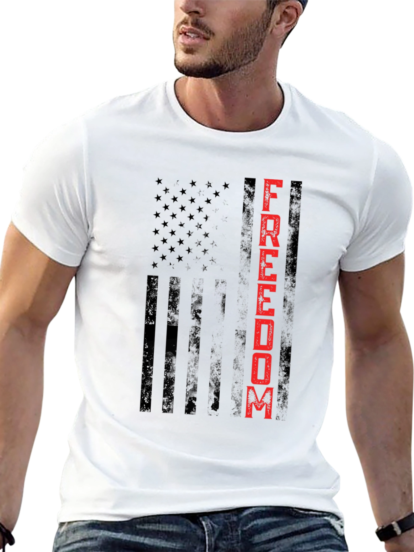 Black Freedom Flag Graphic Tee - Patriotic Design view 13
