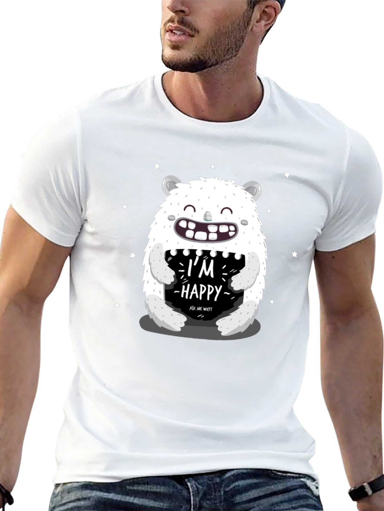 Black I'm Happy Monster Graphic Tee - Black Cotton Blend view 13