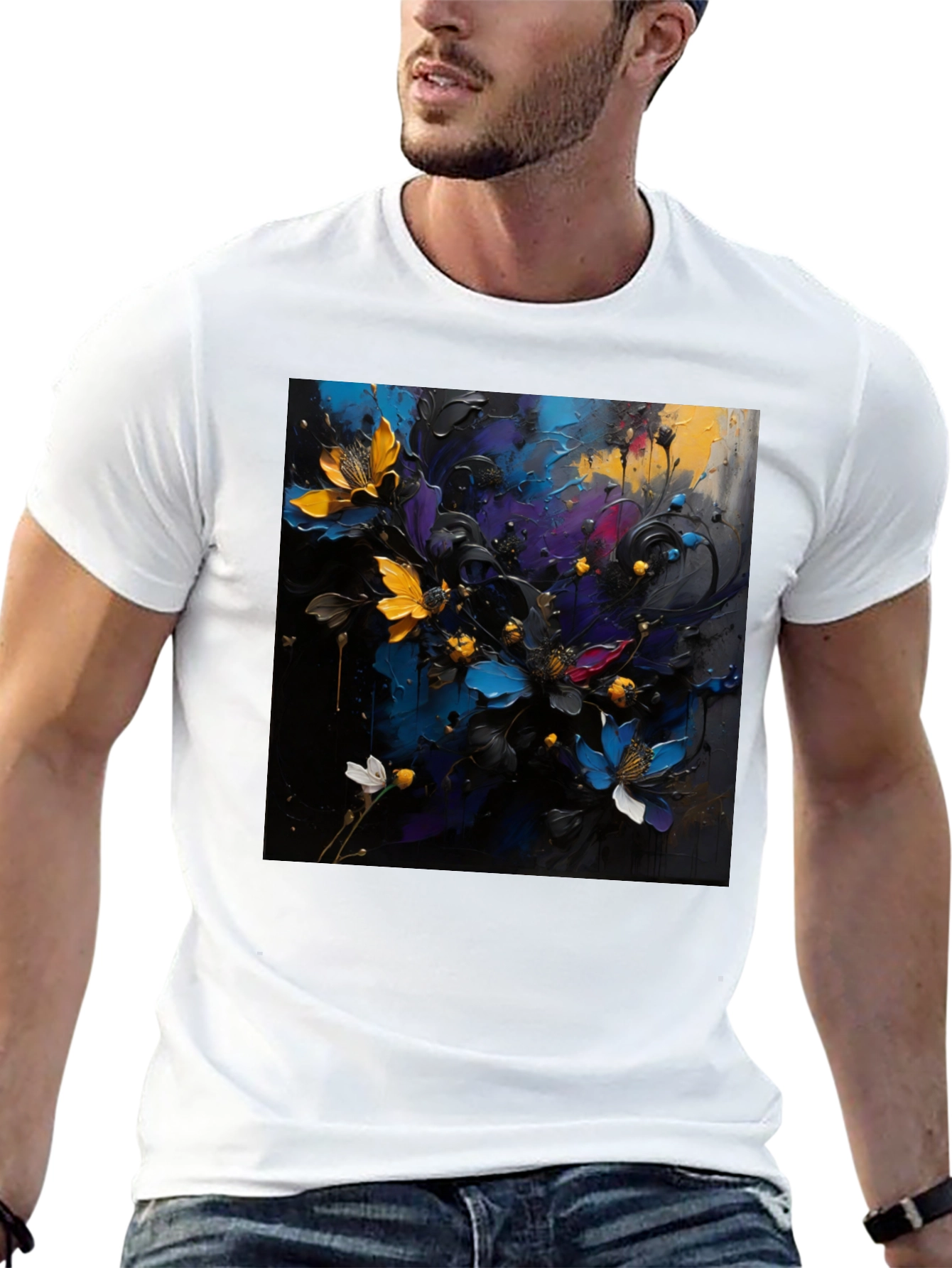 Black Floral Art T-Shirt - Bold Expression view 13