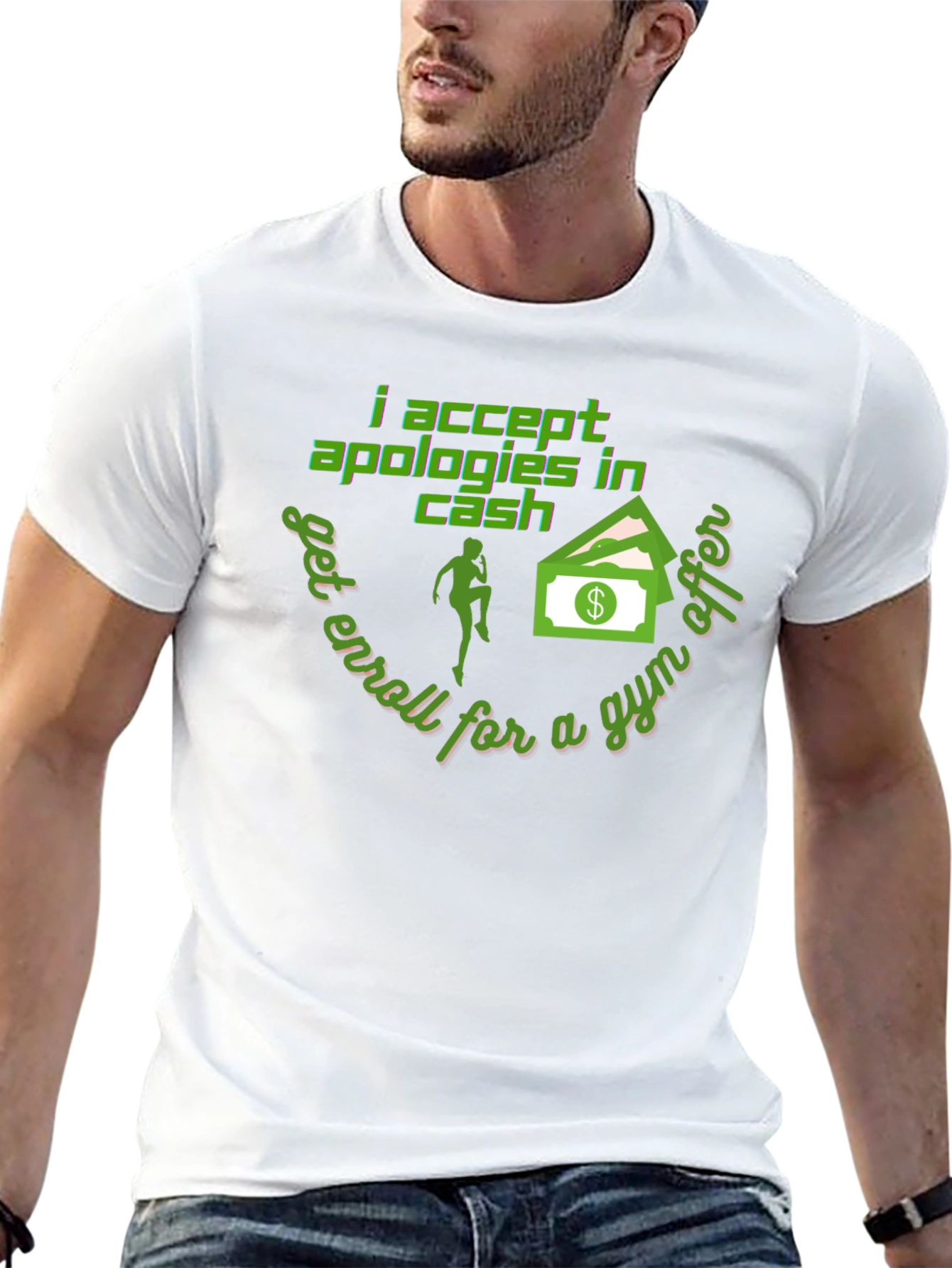 Black I Accept Apologies In Cash - Funny Gym T-Shirt view 13