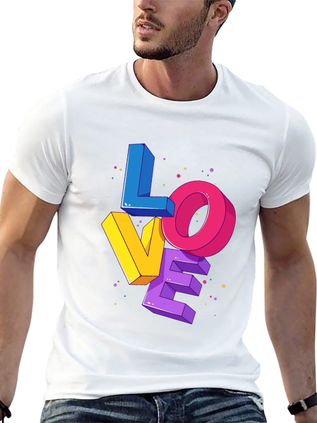 Black Colorful 3D Love Graphic Print Black T-Shirt view 13