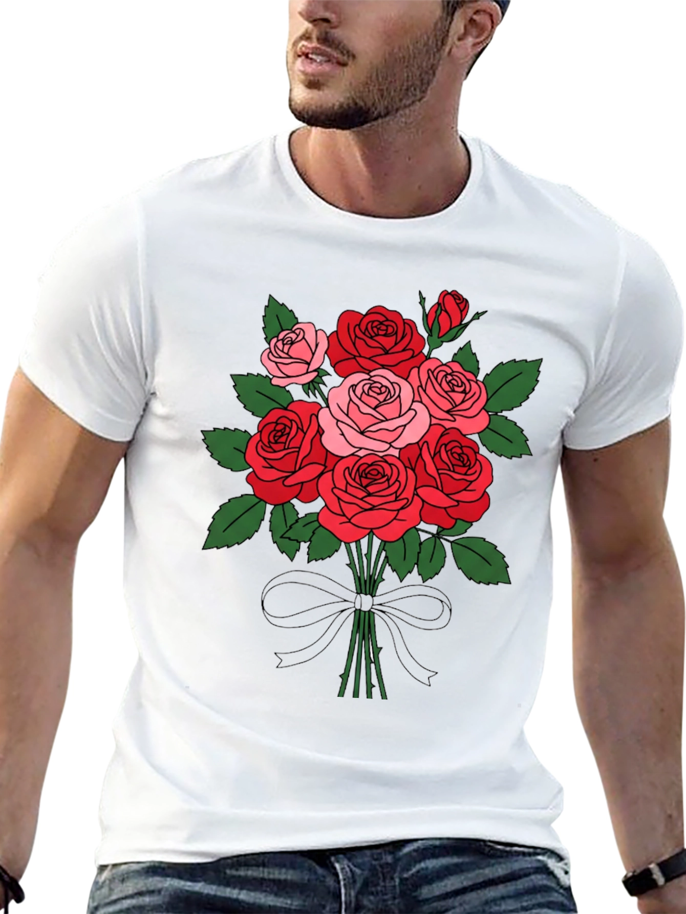 Black Floral Bouquet T-Shirt: Roses and Bow view 13