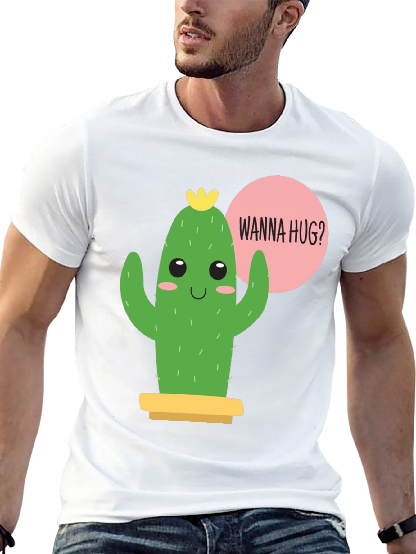 Black Cute Cactus Graphic Tee - Wanna Hug? view 13