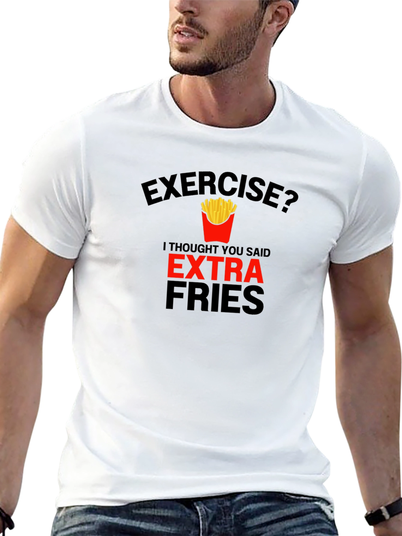 Black Funny "Extra Fries" Graphic Tee - Black view 13