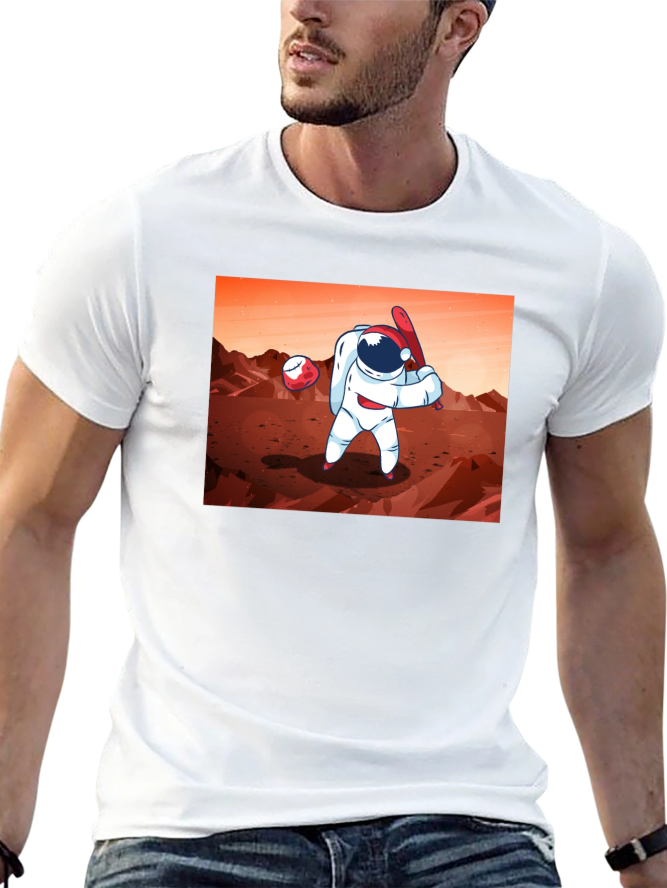 Black Astronaut Baseball on Mars Graphic T-Shirt view 13