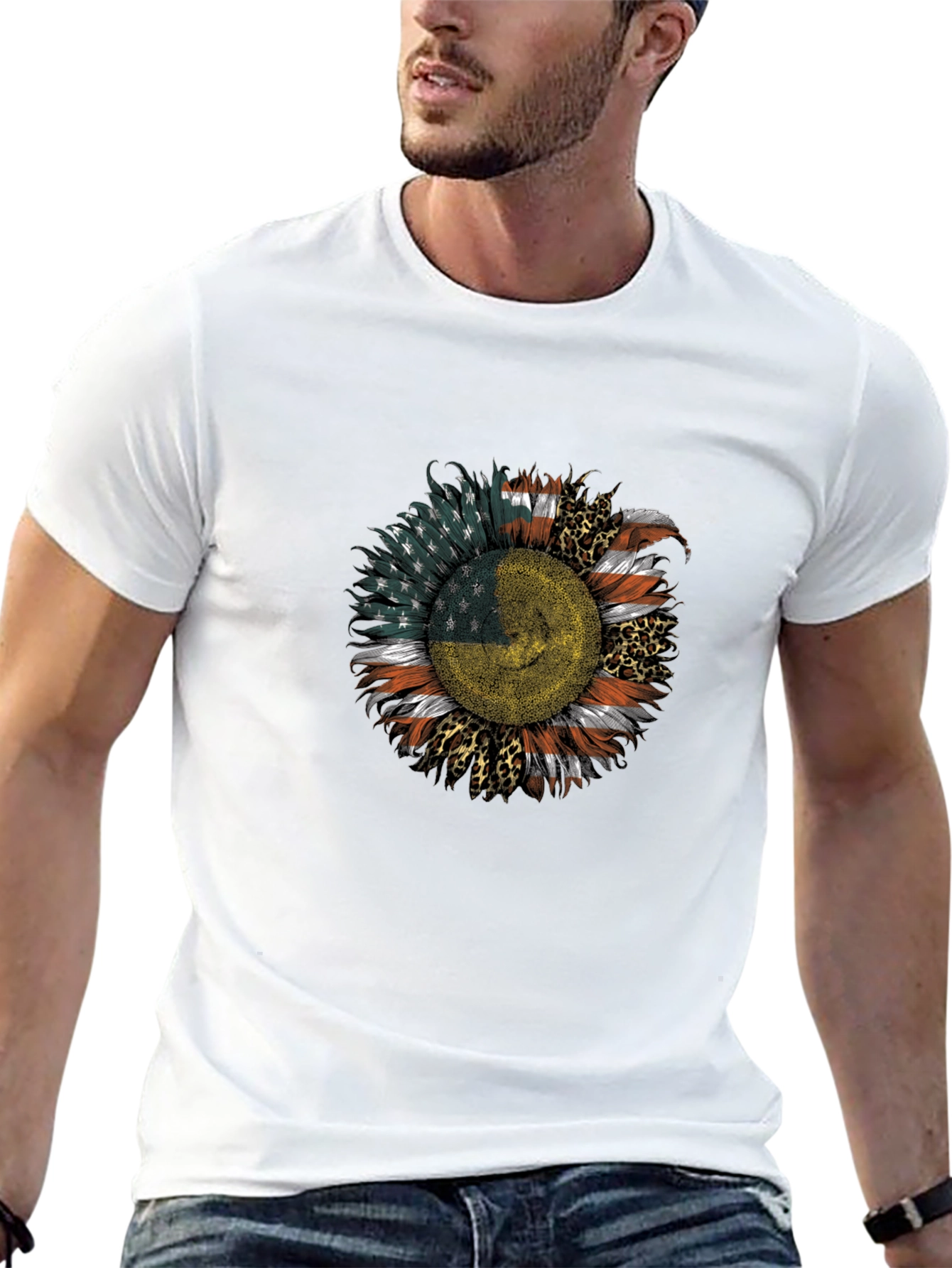 Black USA Ukraine Flag Sunflower Men's Black T-Shirt view 13