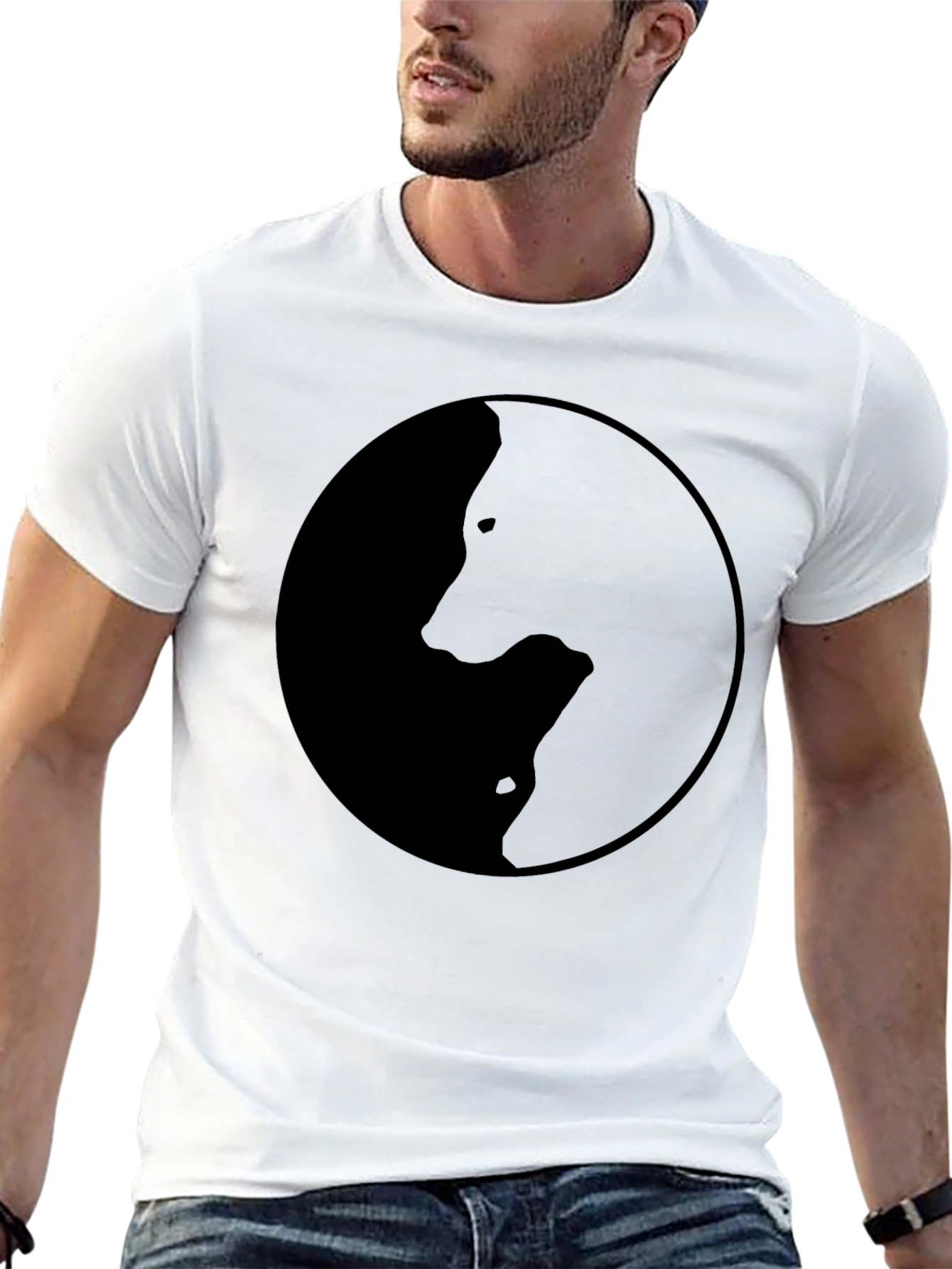 Black Yin Yang Wolves Graphic Tee - Black Crew Neck T-Shirt view 13