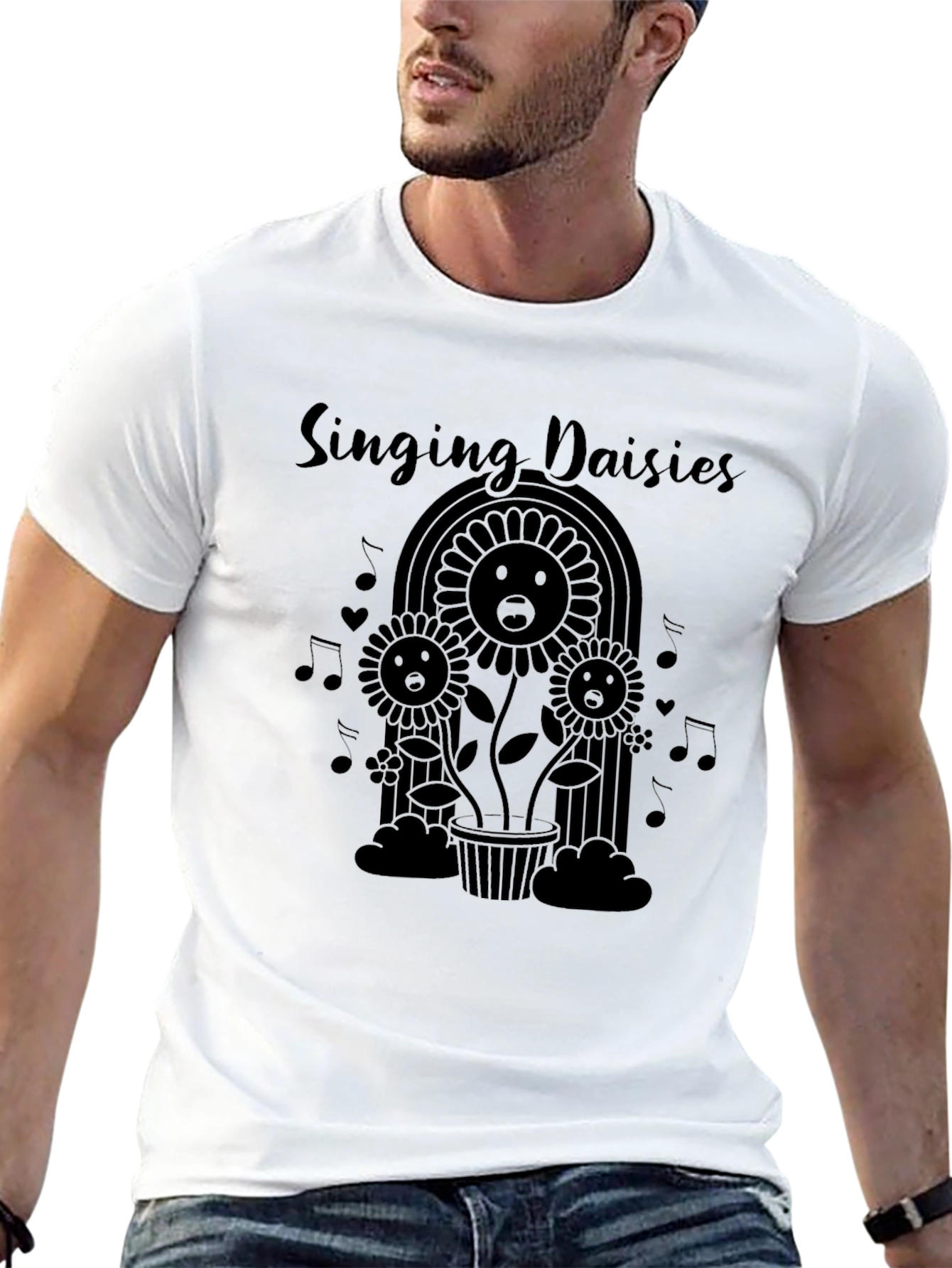 Black Singing Daisies Black Graphic T-Shirt view 13