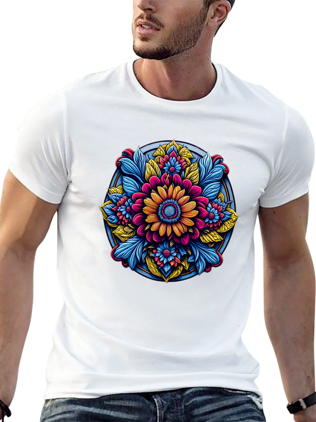 Black Floral Mandala Graphic Black T-Shirt view 13