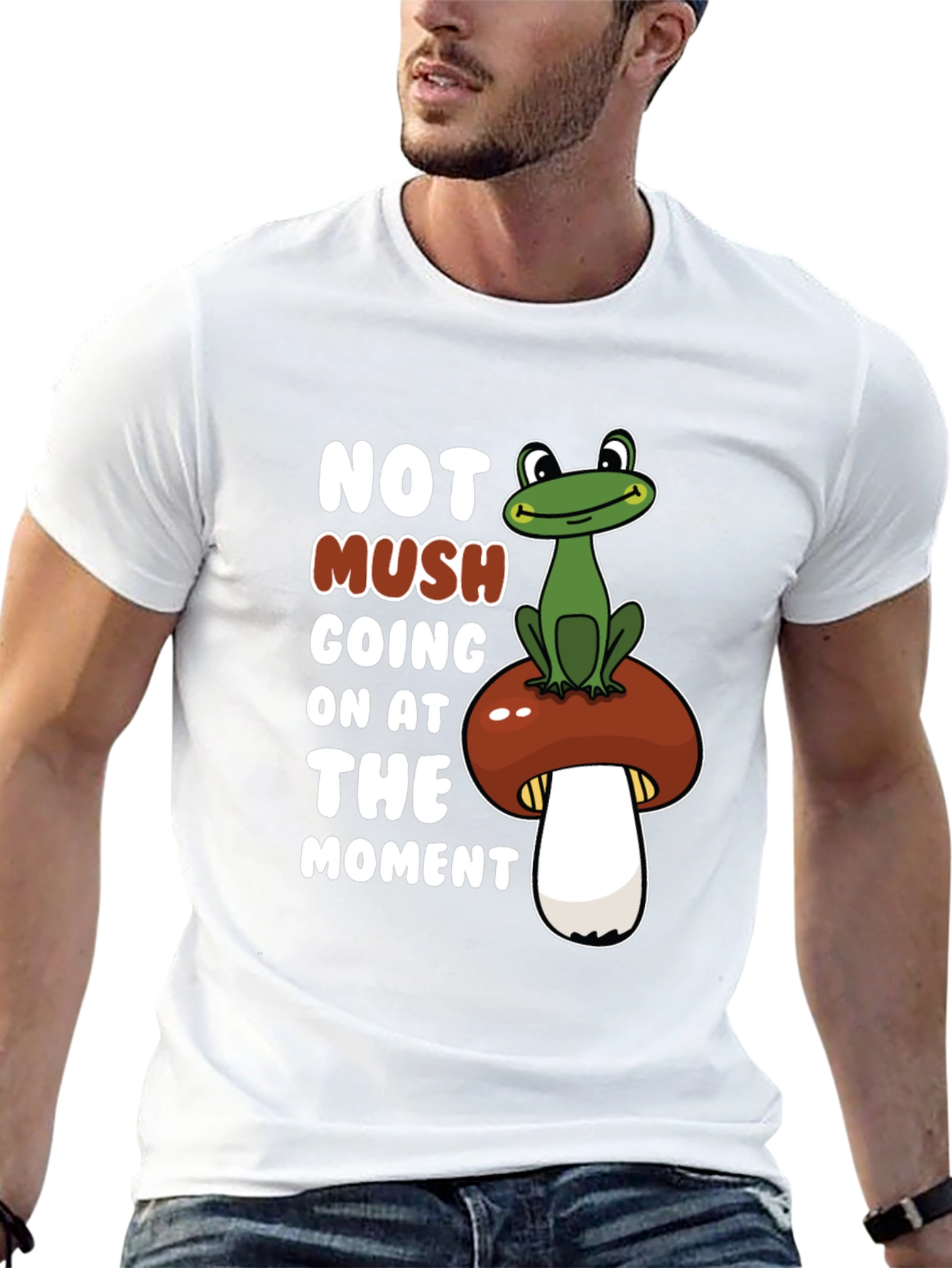 Black Funny Frog on Mushroom Graphic Tee view 13