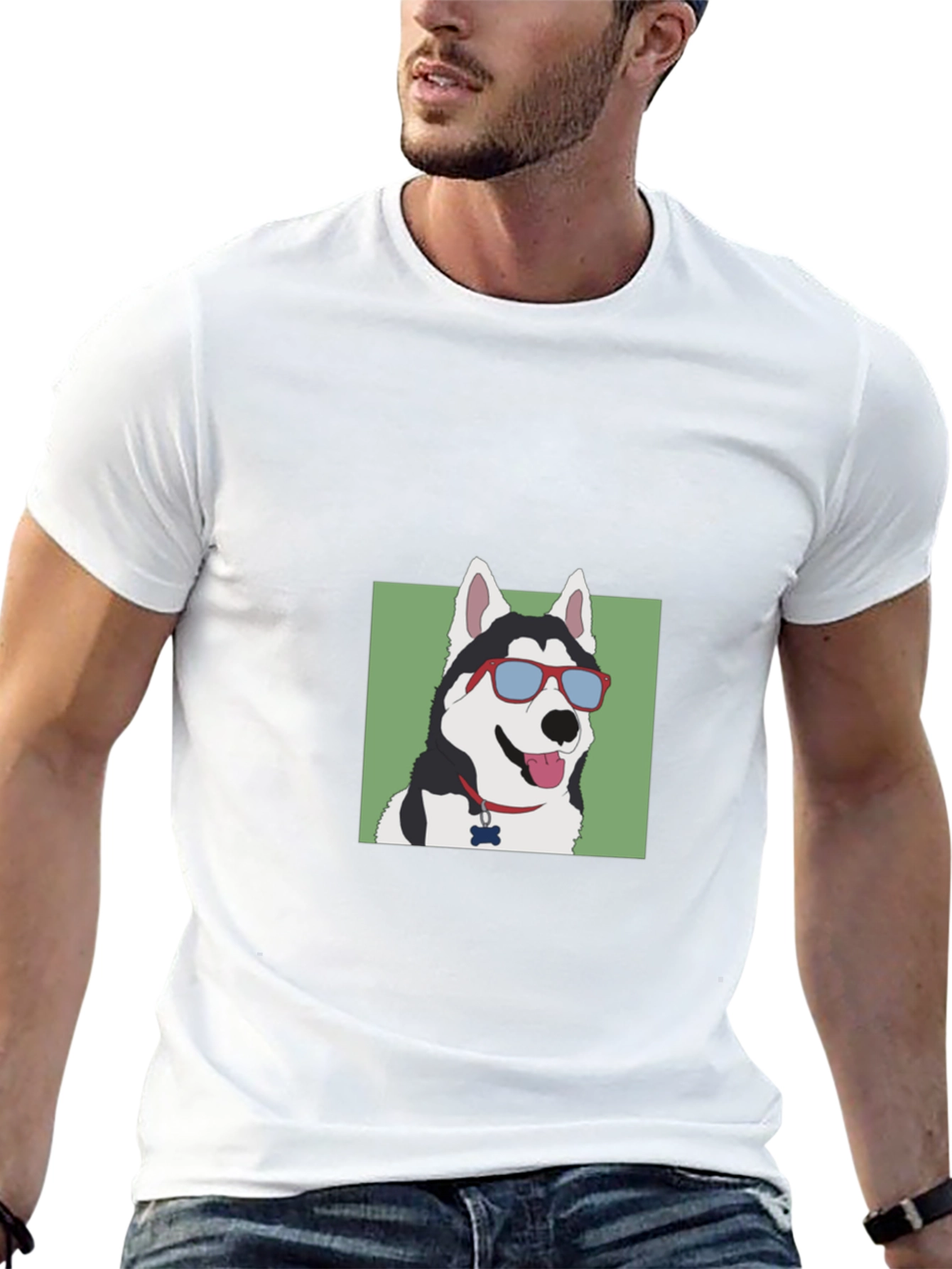 Black Cool Dog T-Shirt - Husky with Sunglasses view 13