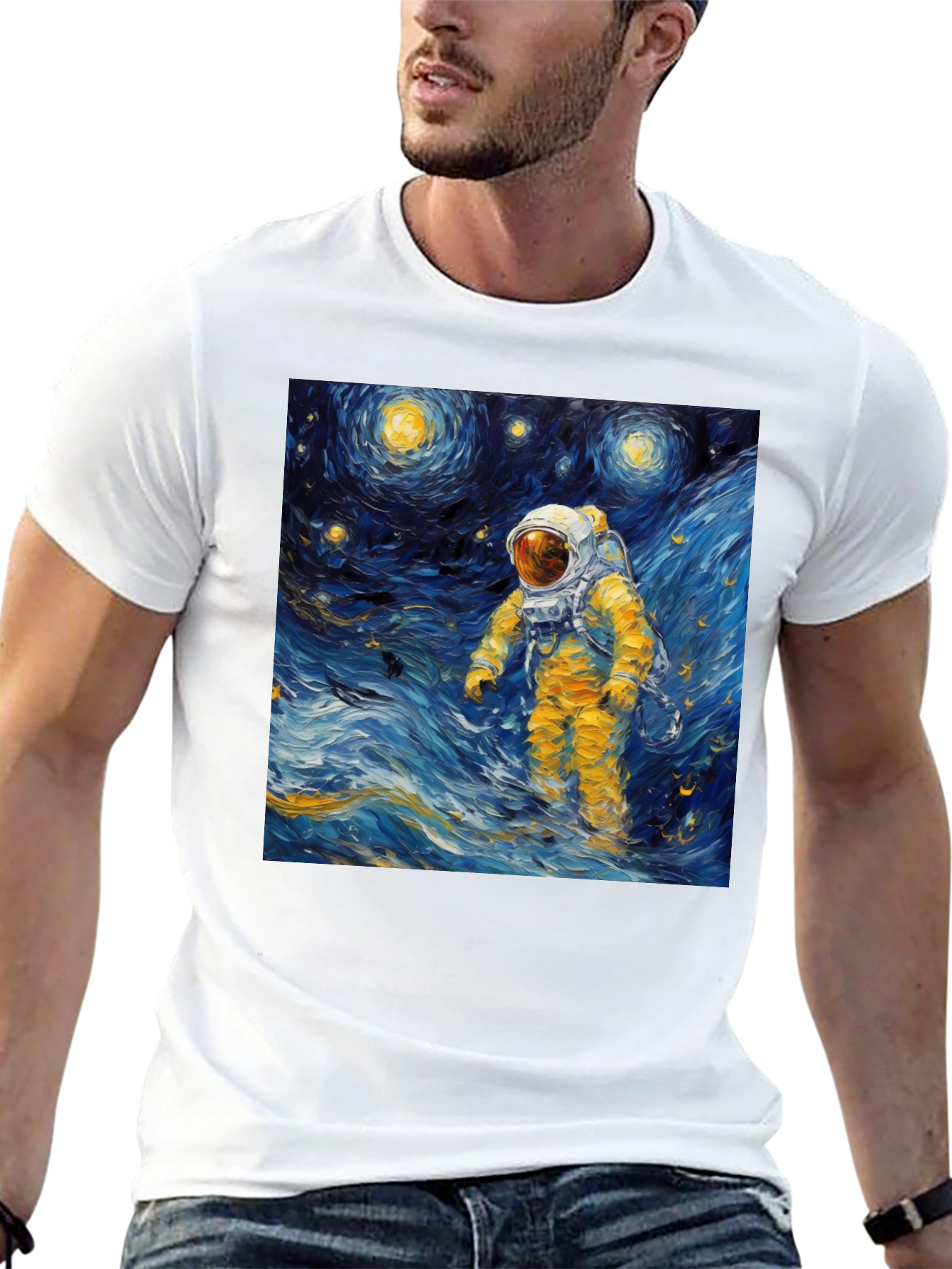 Black Starry Night Astronaut Graphic Tee view 13