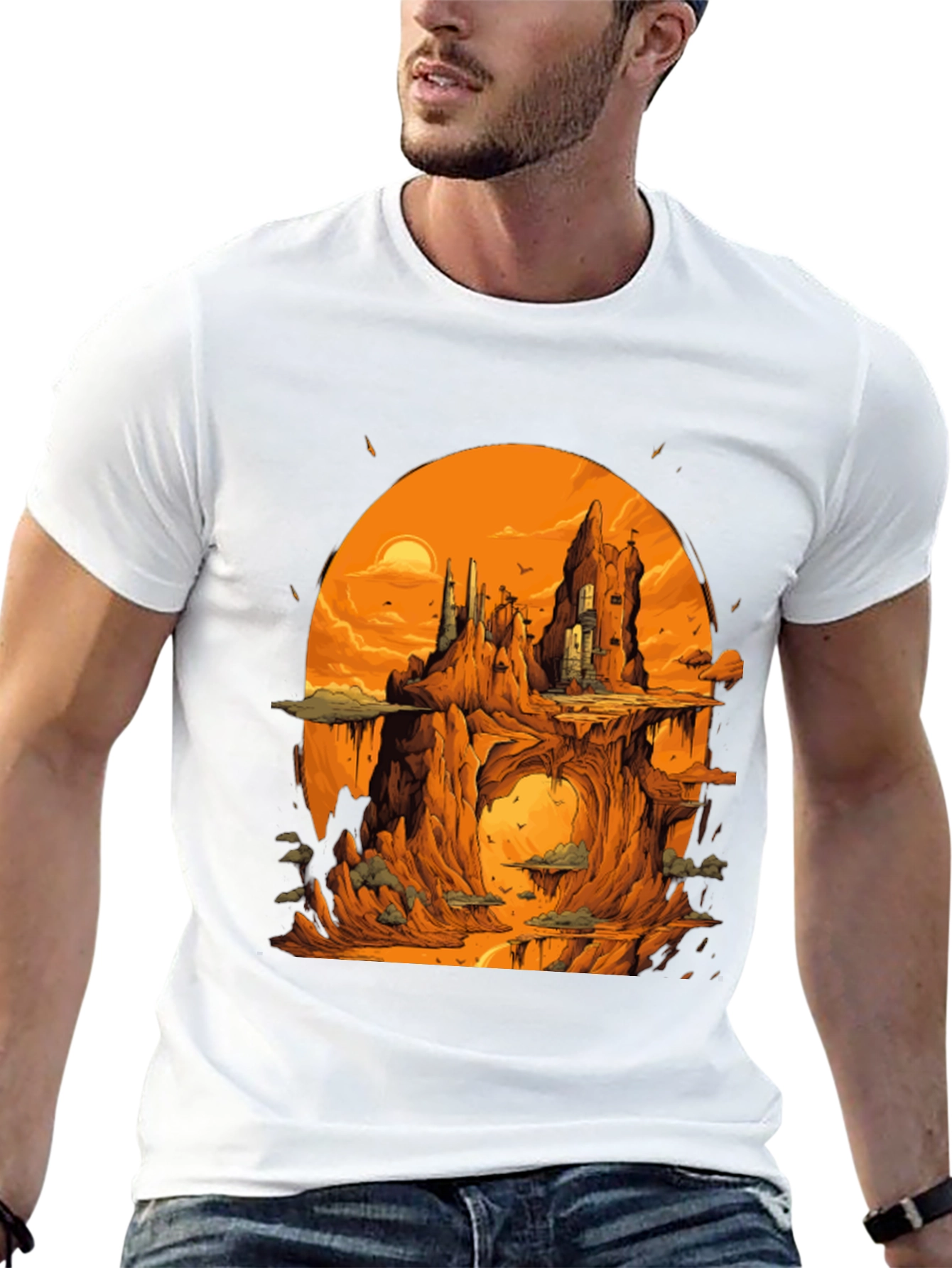 Black Fantasy Landscape Black Graphic Tee view 13