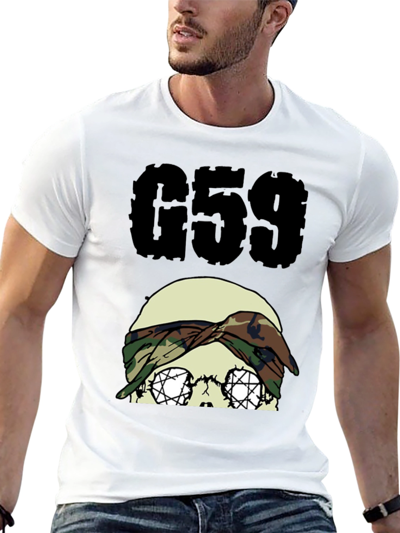 G59 Skull Camo Headband Black Graphic Tee - 13