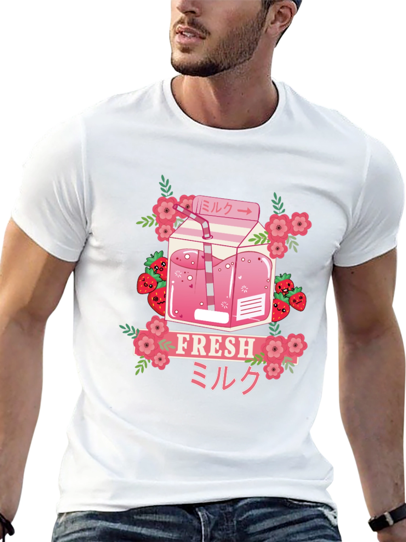 Black Strawberry Milk T-Shirt - Fresh Kawaii Design view 13