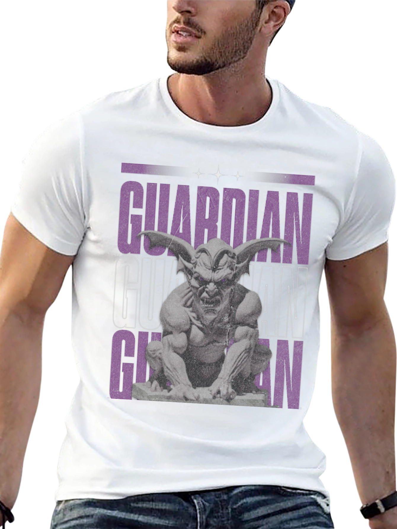 Black Guardian Gargoyle Graphic Tee - Black Cotton view 13