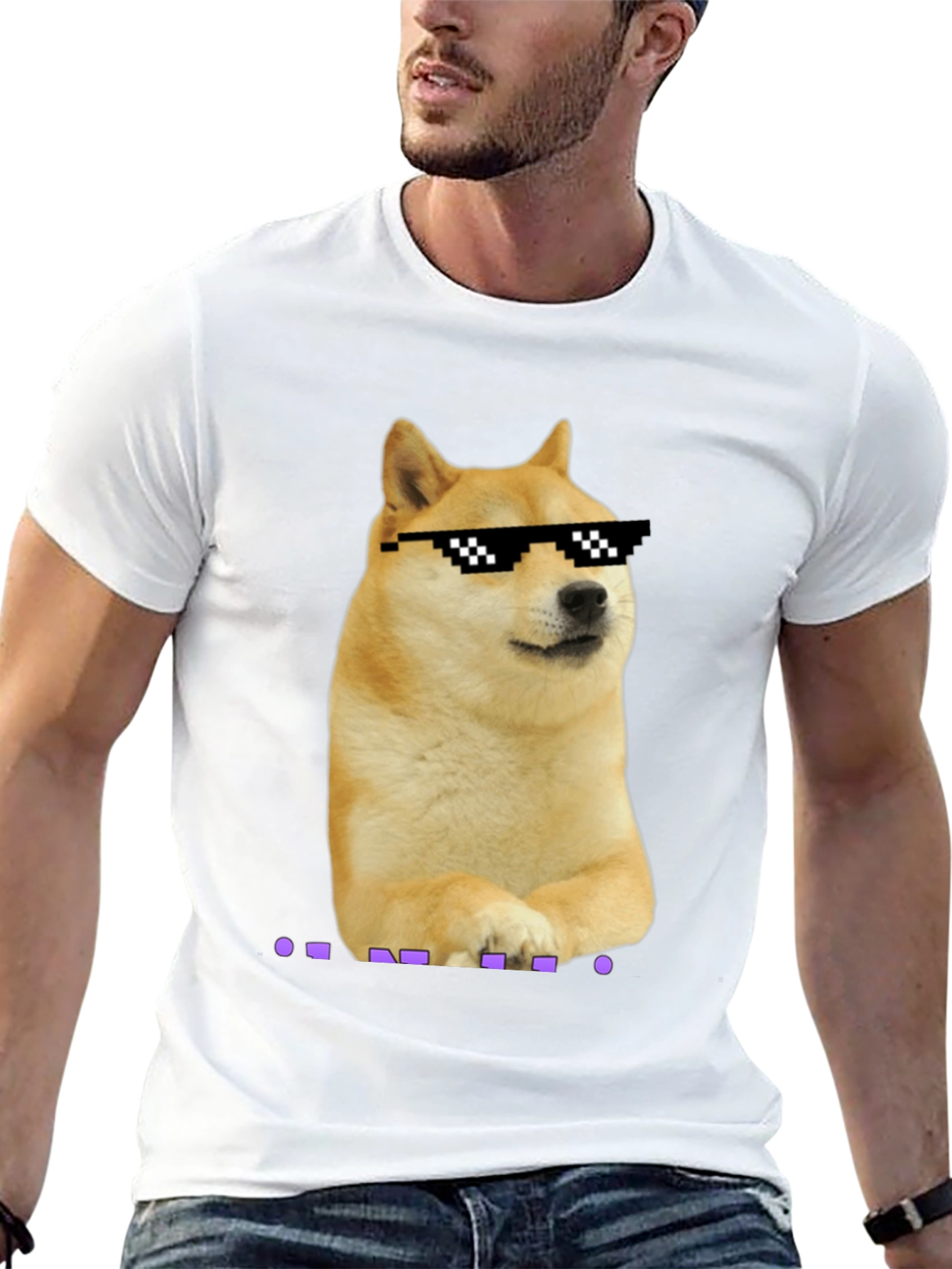 Black Doge Meme Pixel Sunglasses T-Shirt - Black view 13