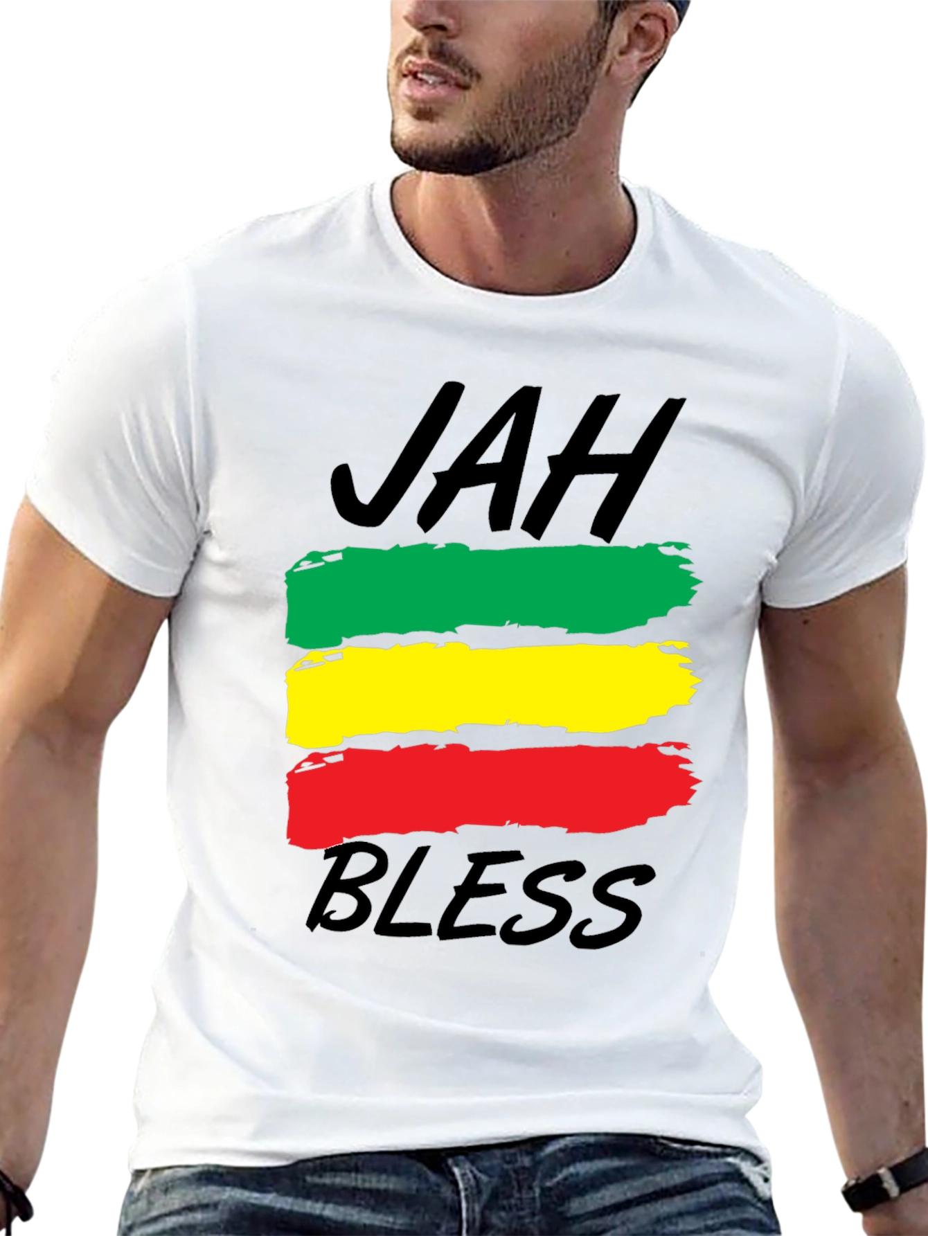 Black Rasta Reggae Jah Bless T-Shirt - Black view 13