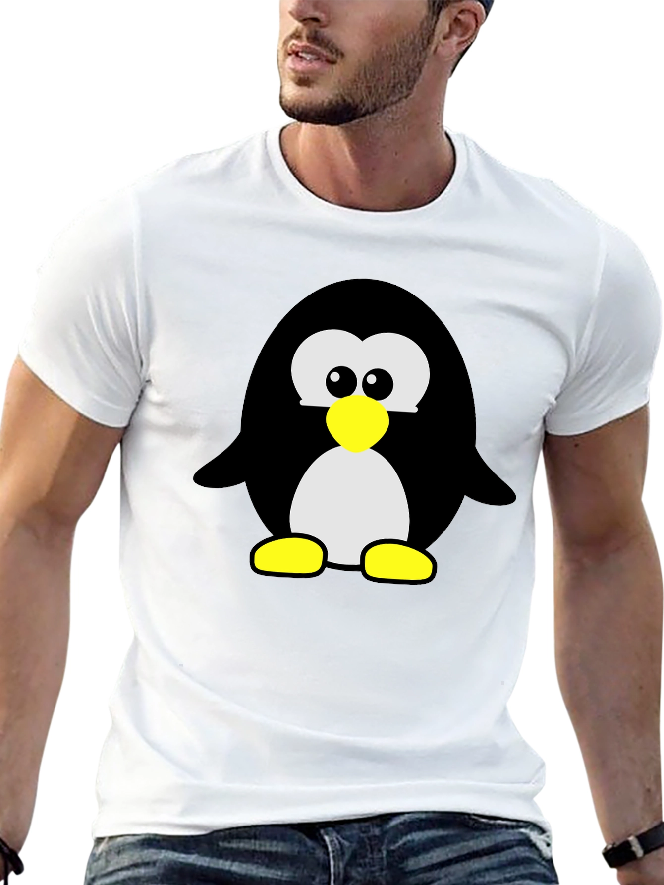 Black Cartoon Penguin Graphic Print T-Shirt - Black view 13