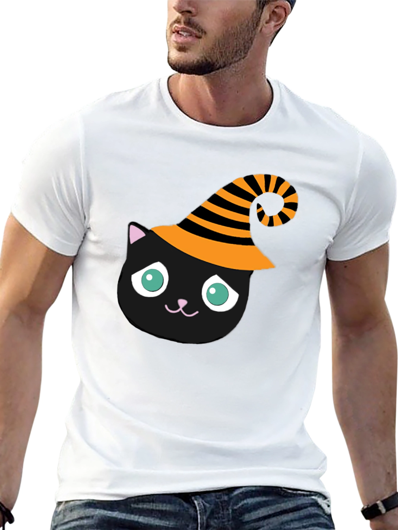 Black Halloween Cat T-Shirt - Witch Hat Black Cat Tee view 13