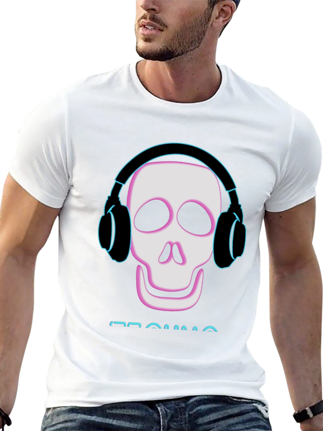 Black Skull with Headphones Black T-Shirt view 13