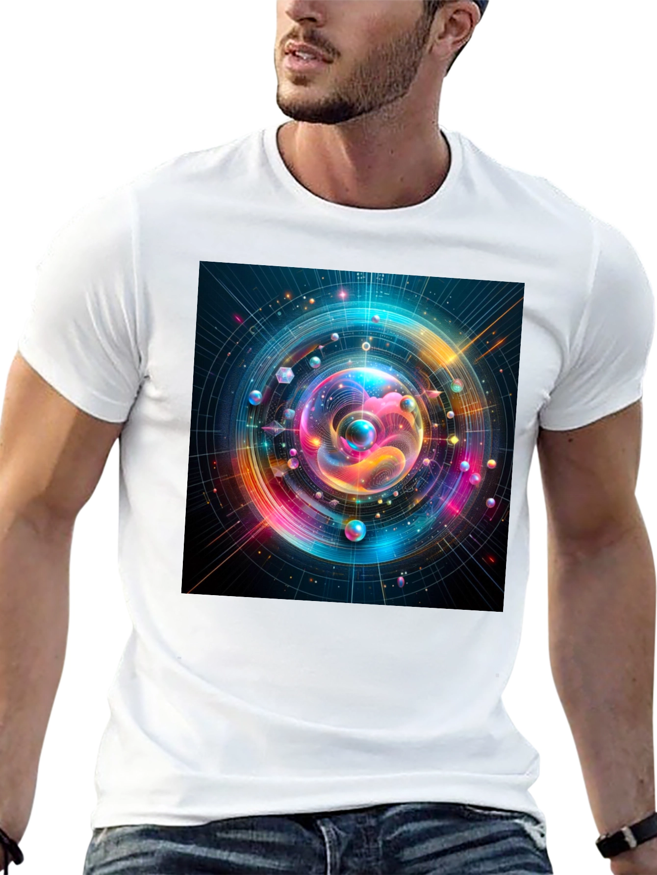Black Colorful Space T-Shirt - Unique Design view 13