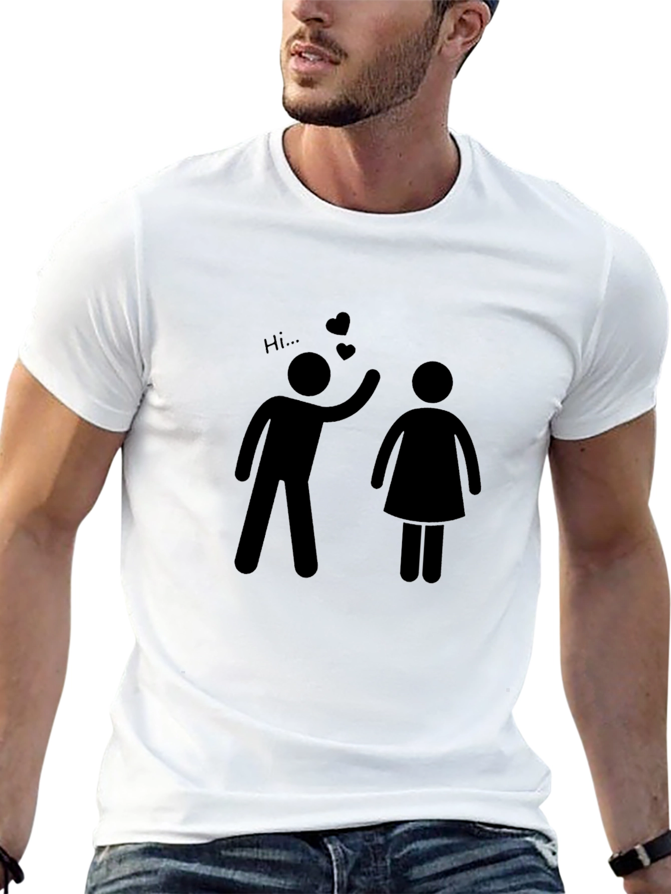 Black Stick Figure Love Graphic Tee - Black Cotton T-Shirt view 13