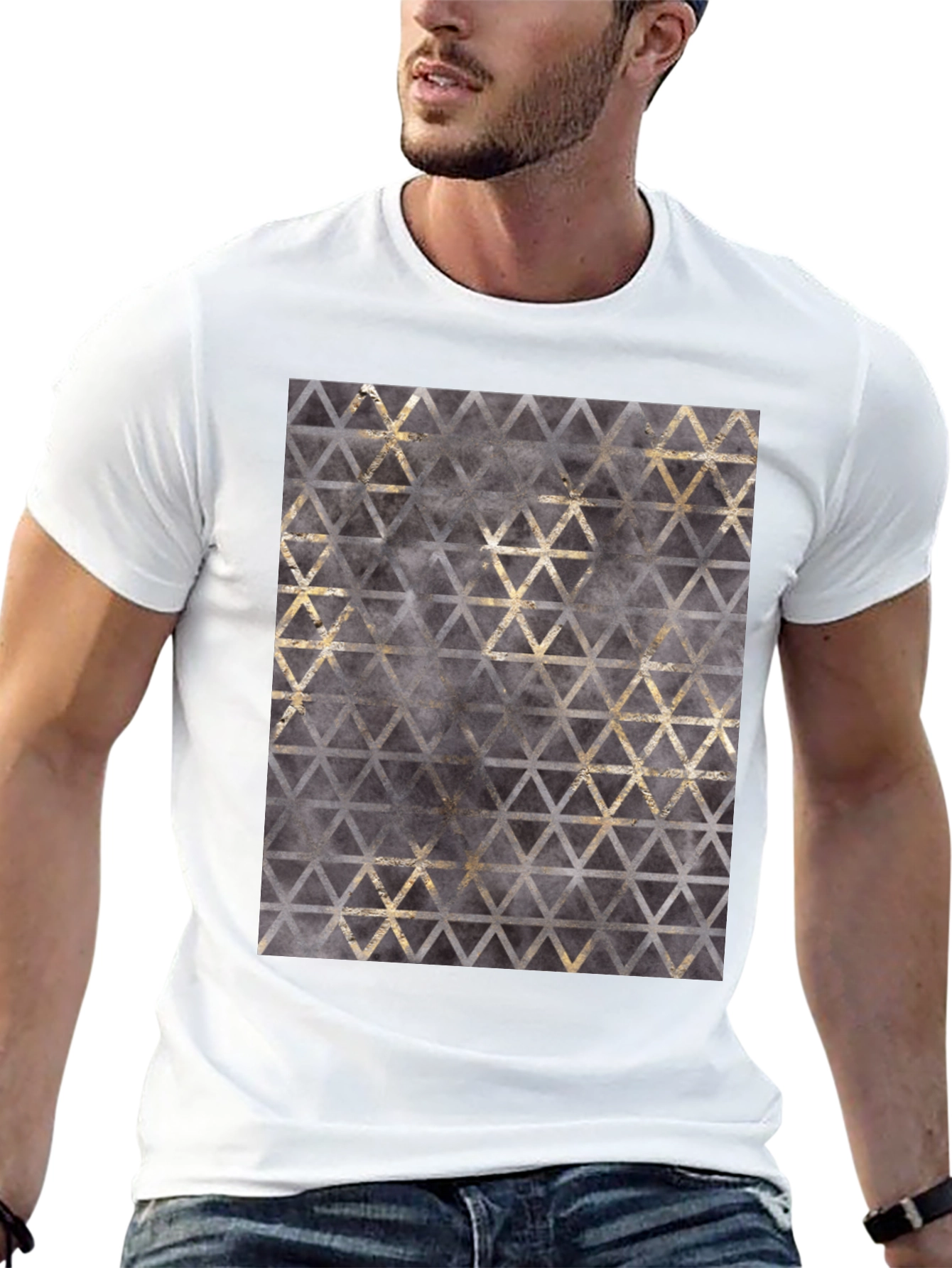 Black Geometric Triangle Print T-Shirt view 13