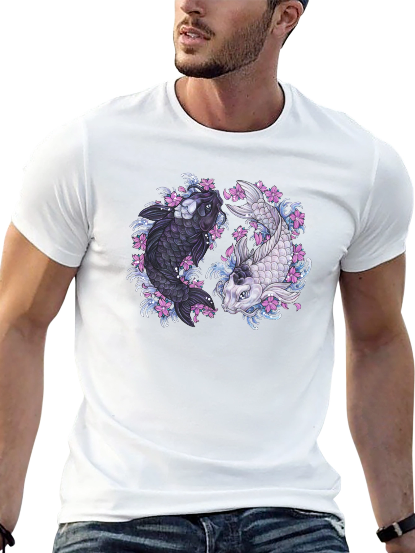 Black Yin Yang Koi Fish Graphic Tee view 13