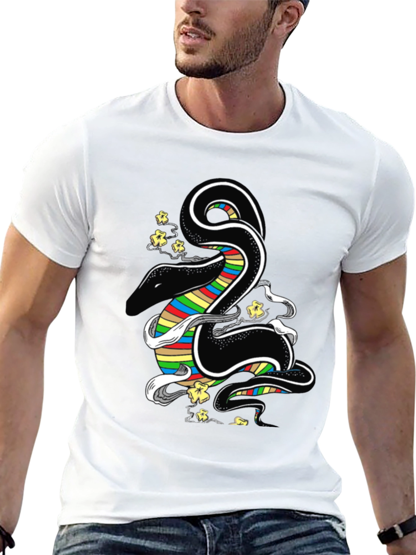Black Rainbow Snake Graphic T-Shirt - Men's view 13
