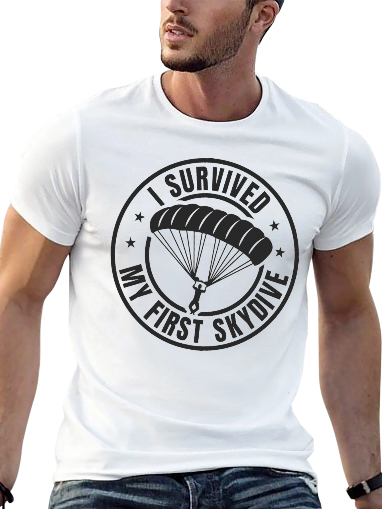 Black Skydiving Survivor T-Shirt - Black Cotton Tee view 13