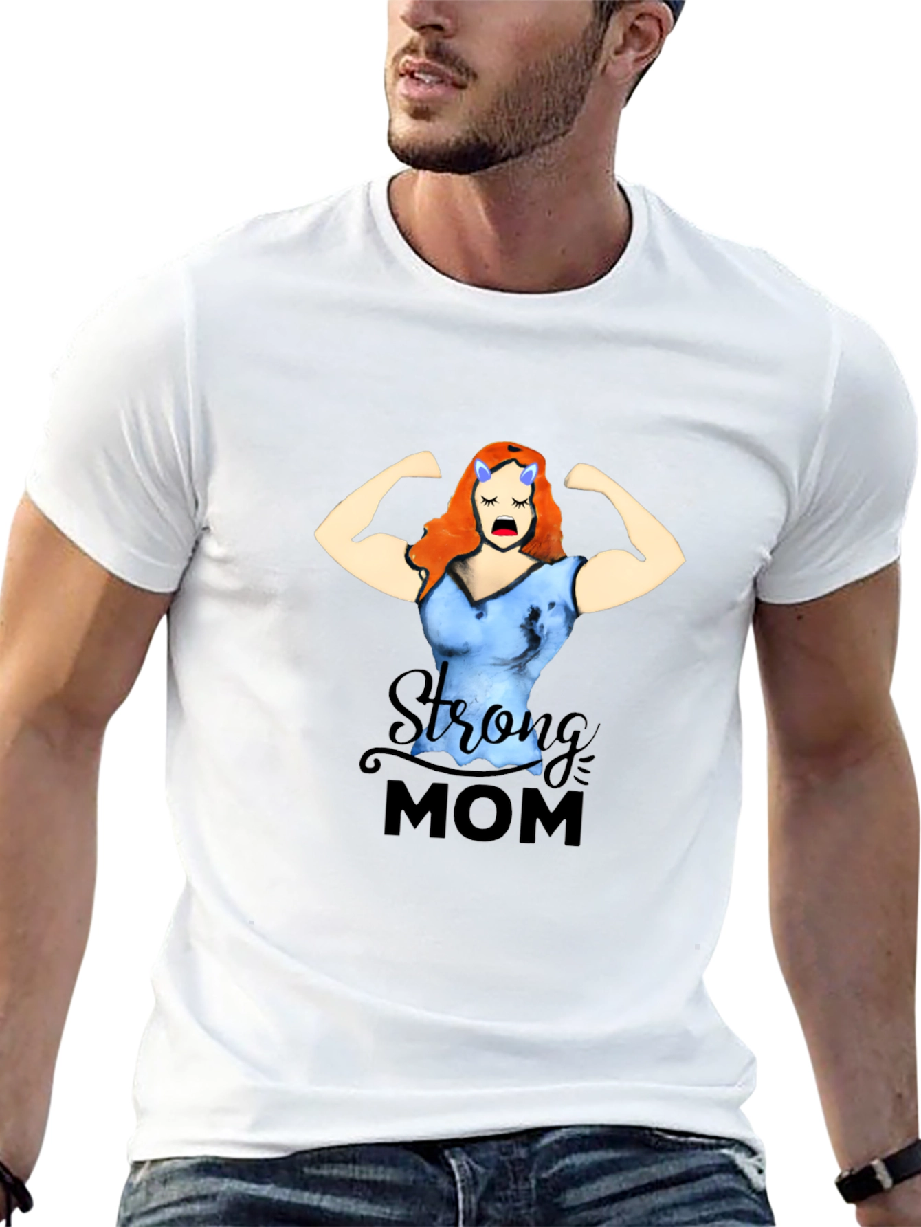 Black Strong Mom Graphic Tee - Black Cotton Blend T-Shirt view 13