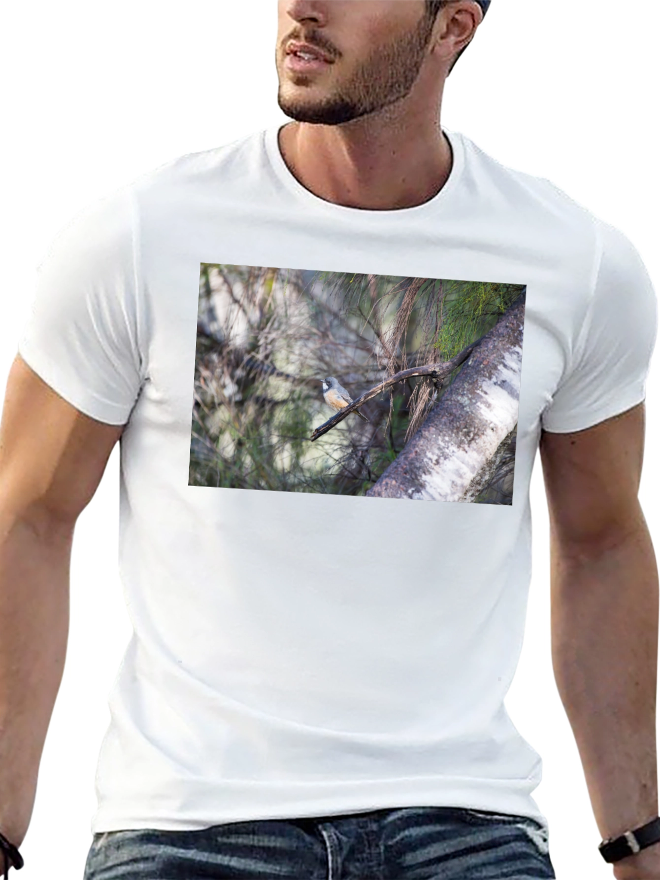 Black Bird on Branch Black T-Shirt view 13