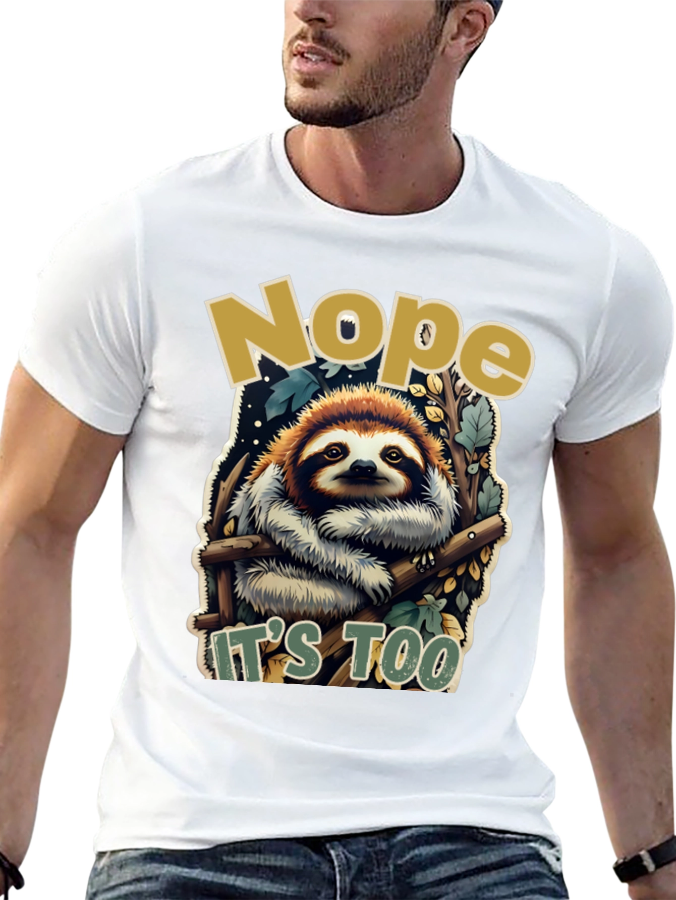 Black Nope Sloth Tee - "It's Too" Funny Graphic T-Shirt view 13