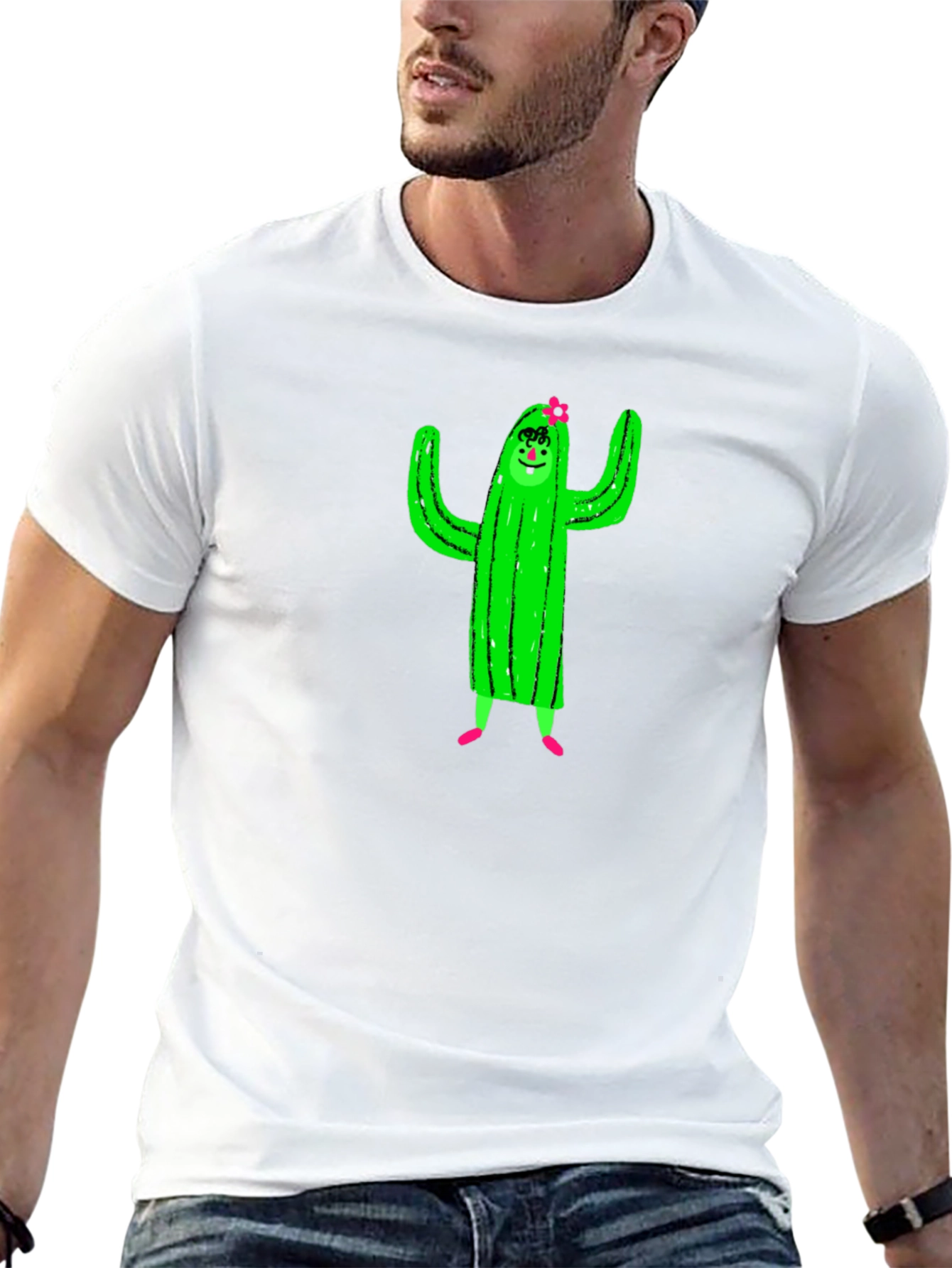 Black Cactus Character Graphic Black T-Shirt view 13