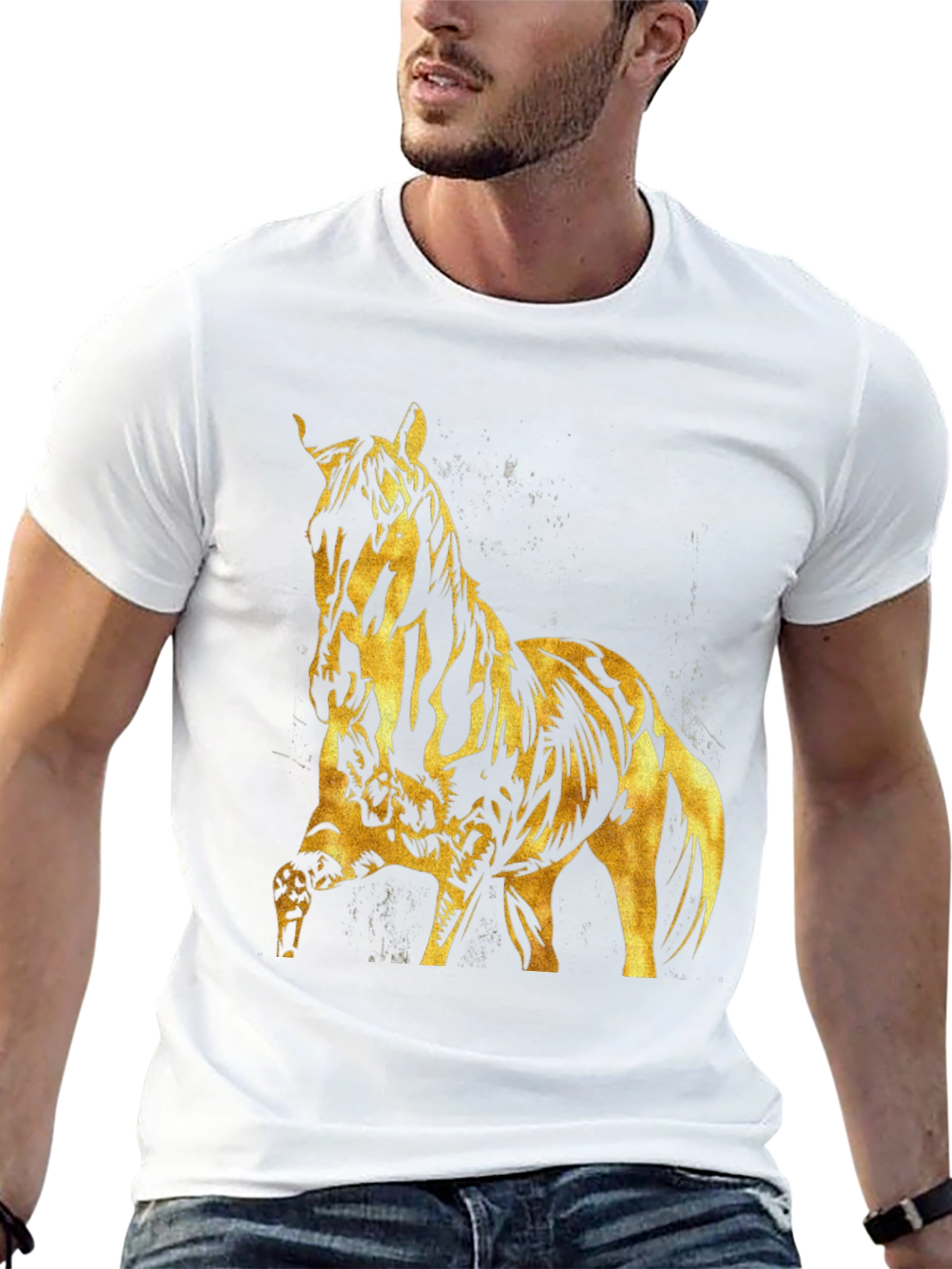 Black Gold Horse Graphic Black T-Shirt view 13