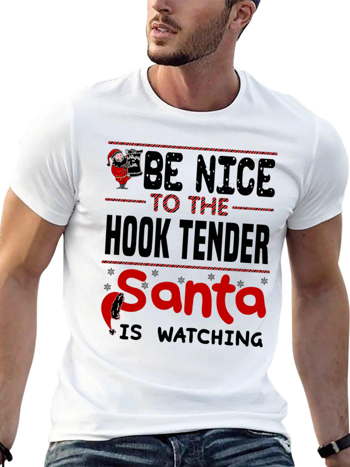 Black Be Nice to the Hook Tender Santa T-Shirt view 13