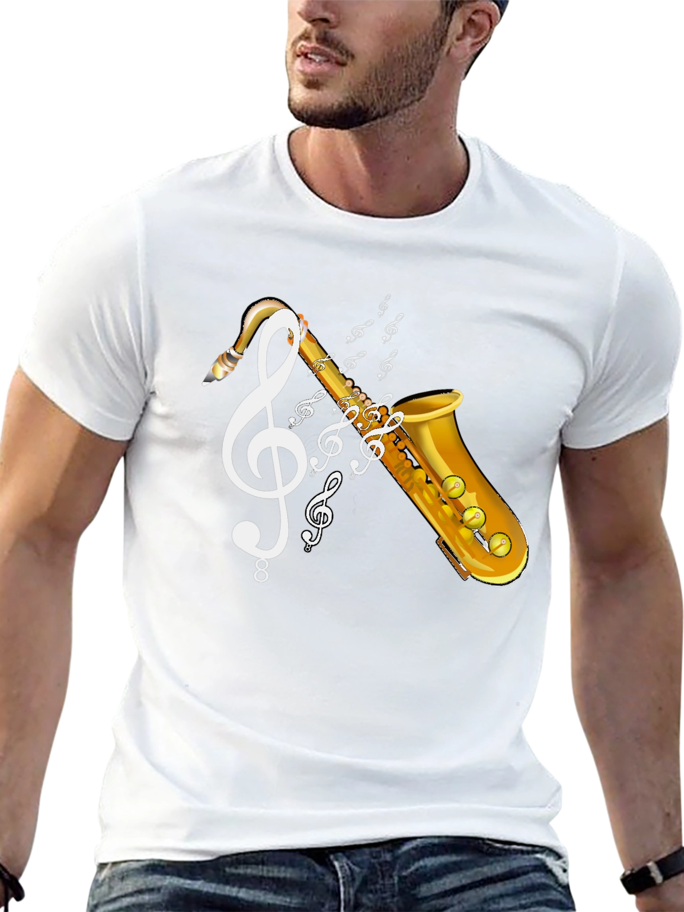 Black Saxophone Music T-Shirt - Musical Clef Design view 13