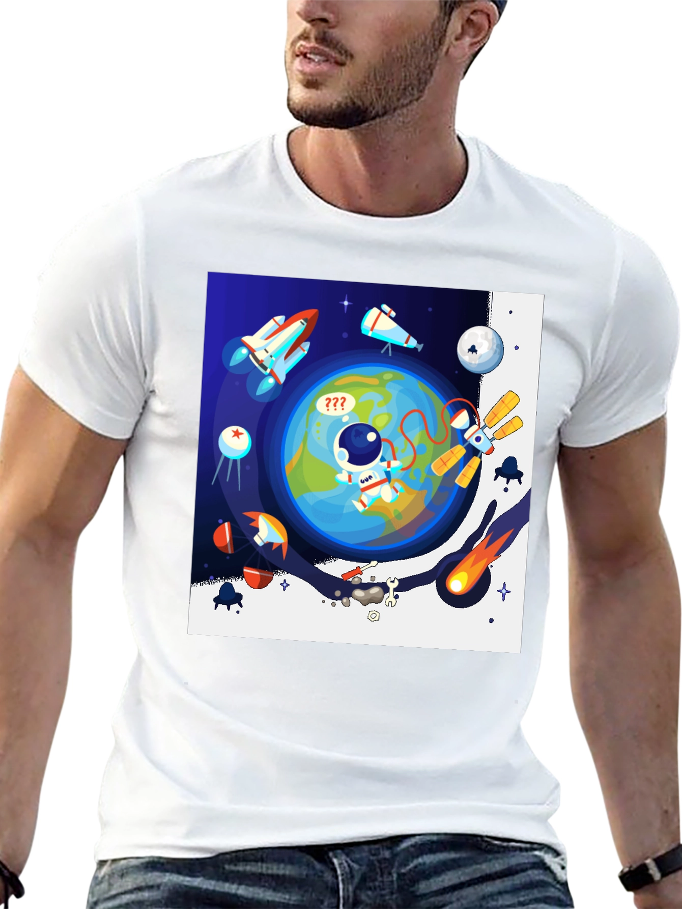 Black Astronaut in Space Graphic T-Shirt - Black view 13