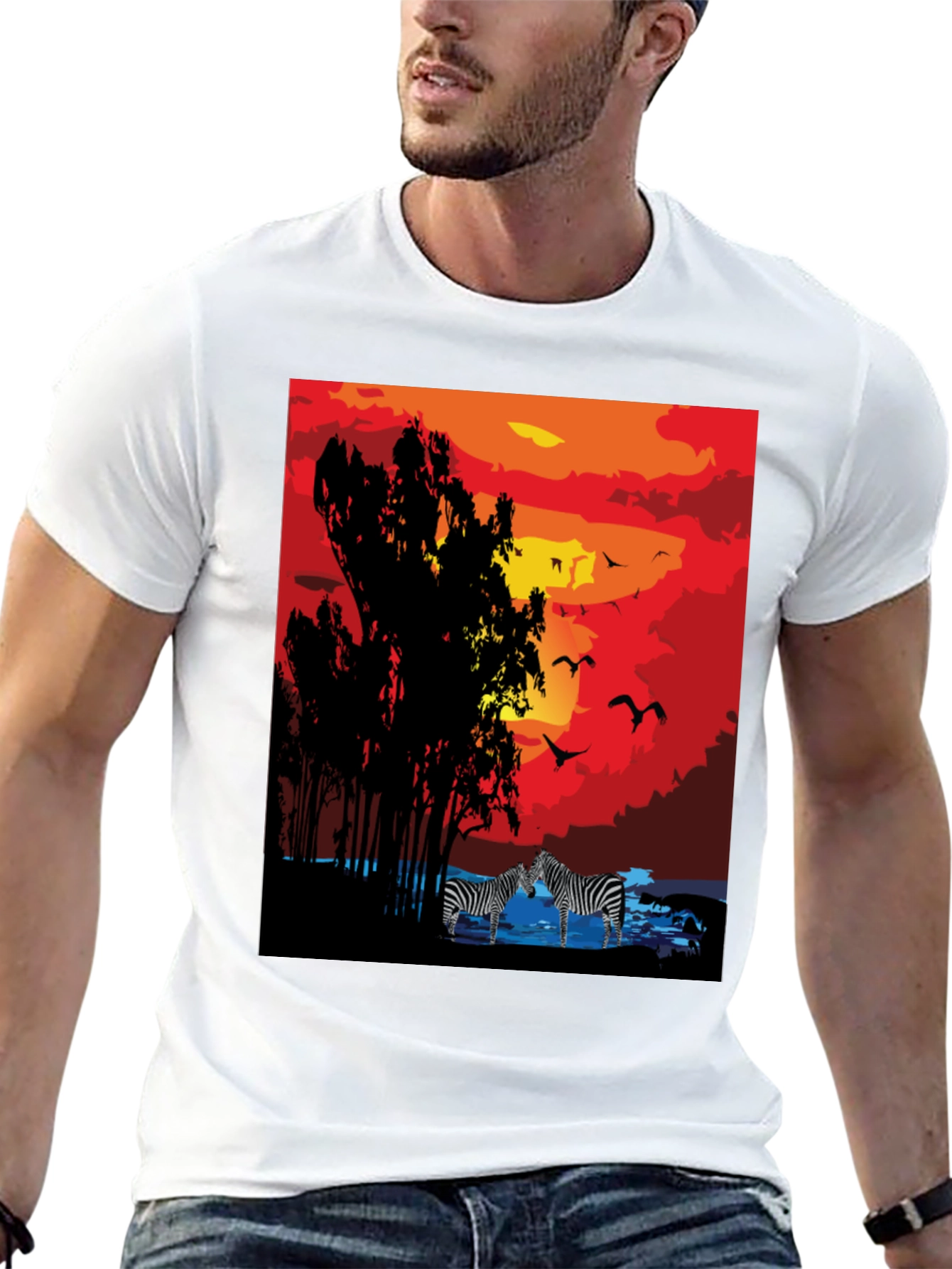 Black Sunset Zebra Graphic T-Shirt view 13