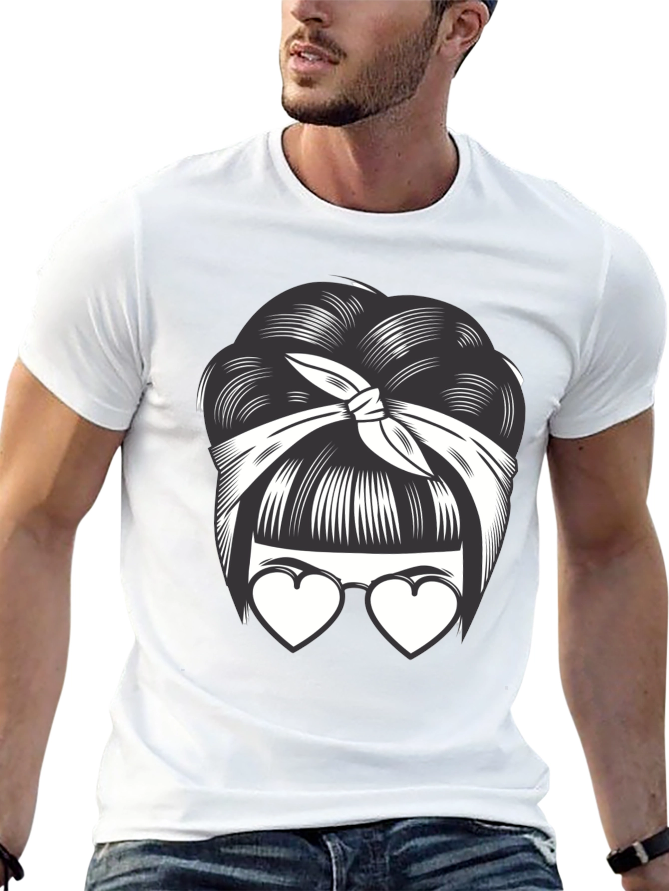 Black Bandana Bun & Heart Glasses Graphic T-Shirt view 13