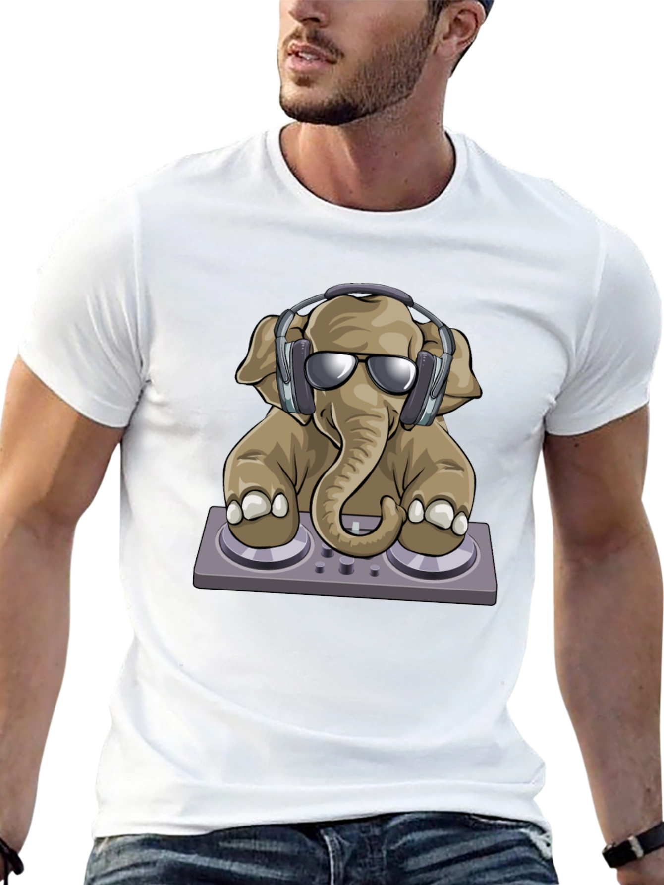 Black DJ Elephant T-Shirt - Cool Graphic Tee view 13