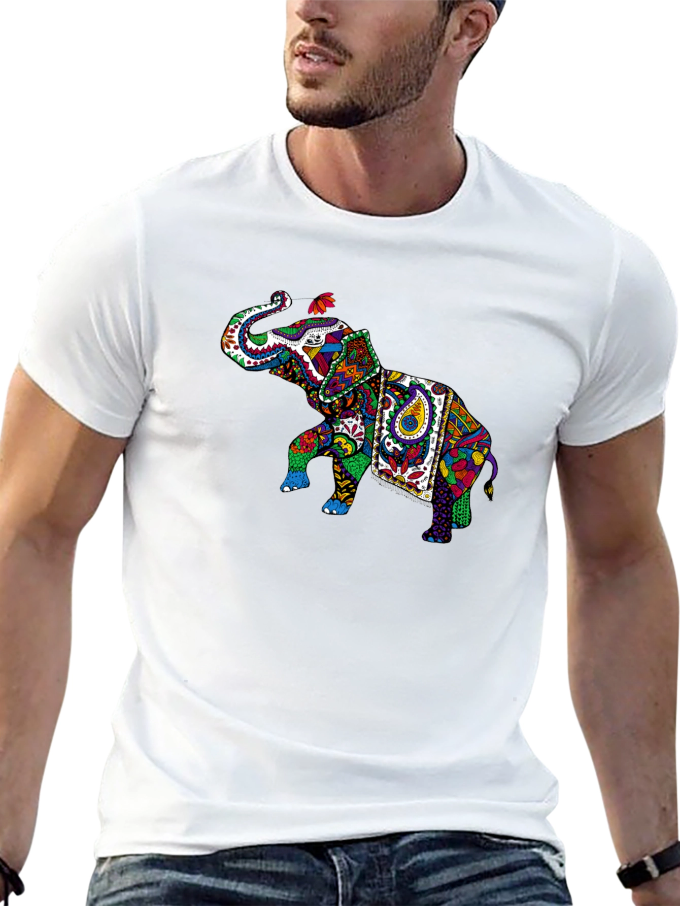 Black Colorful Elephant Graphic Tee - Black view 13
