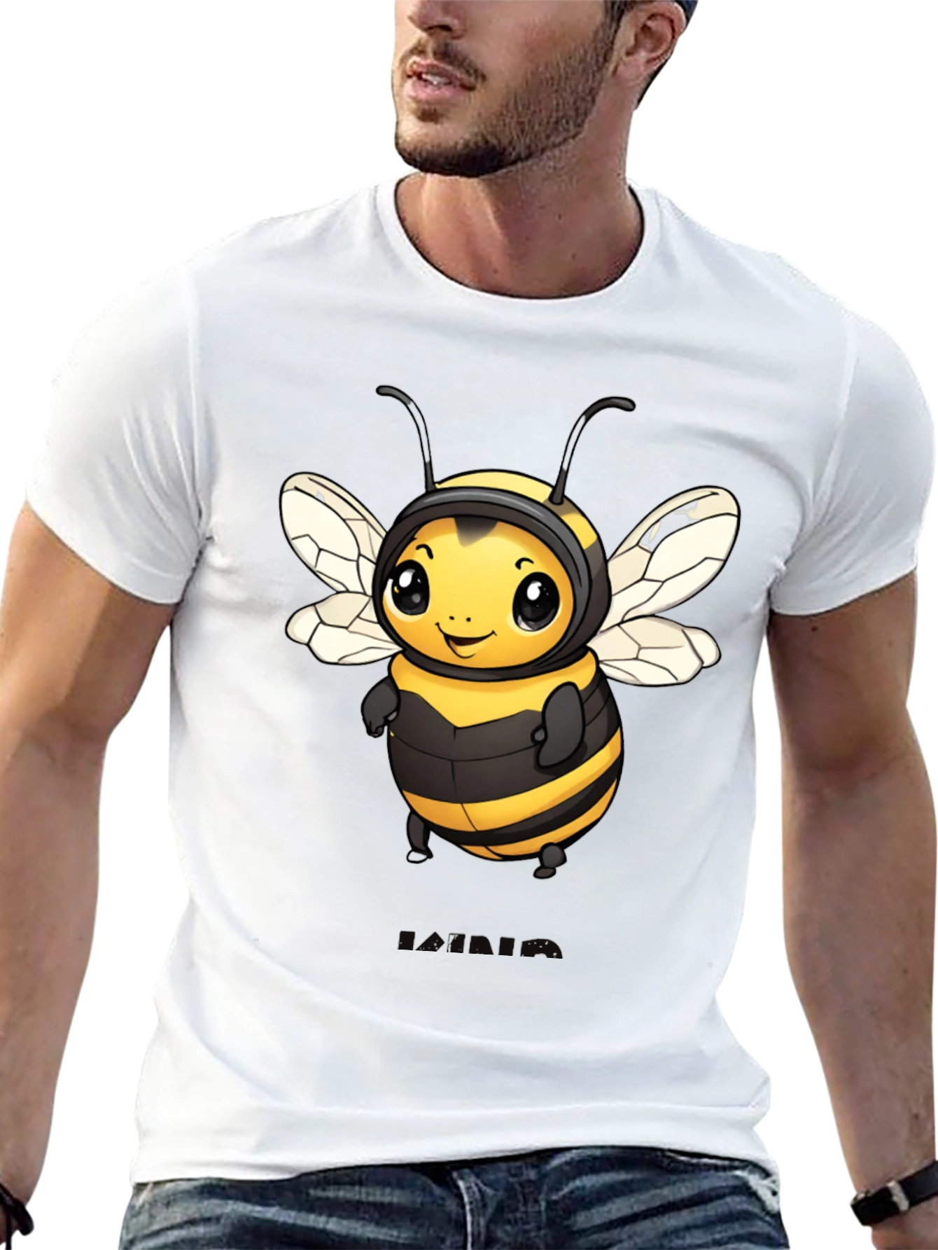 Black Cute Bee Graphic Black T-Shirt view 13