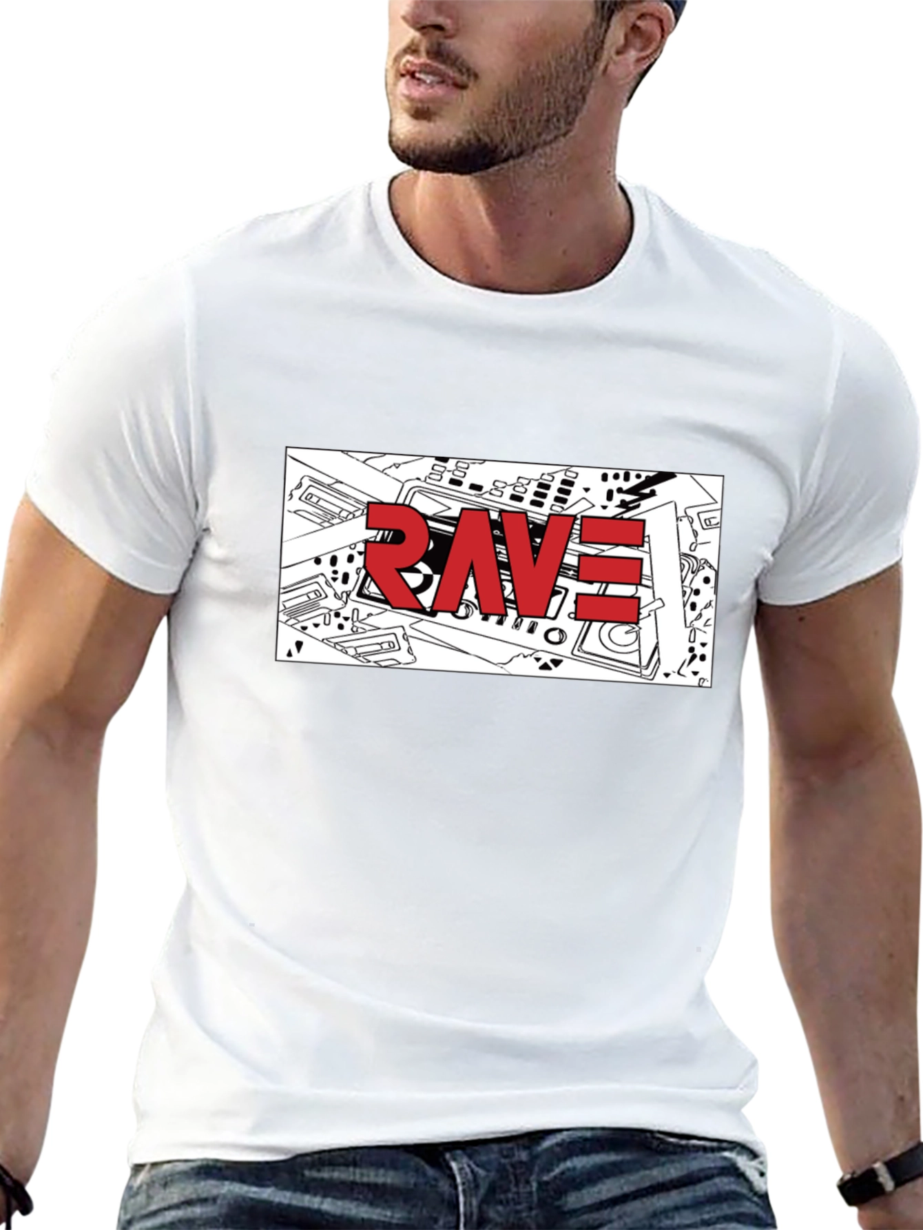 Black Rave Graphic T-Shirt - Black Crew Neck Tee view 13