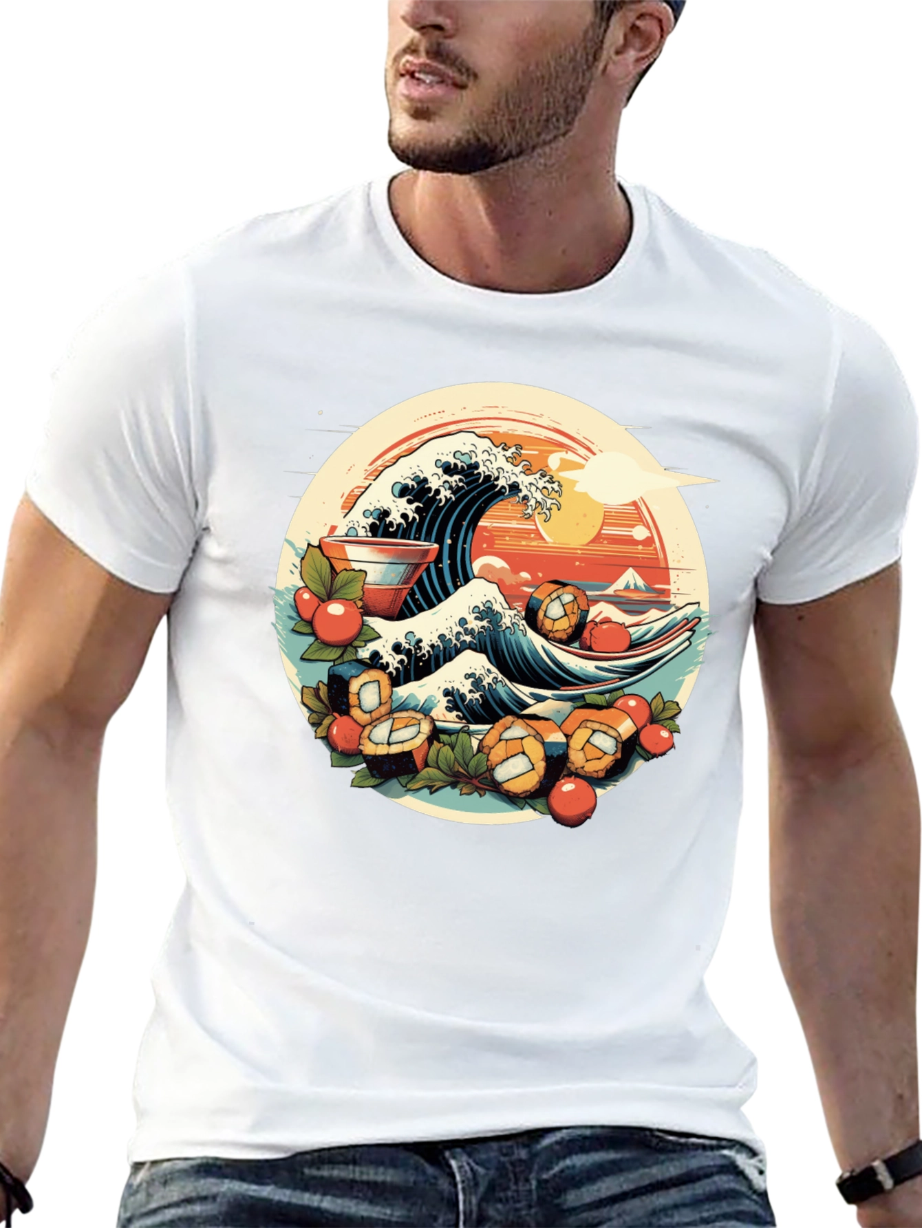 Black Sushi Wave Graphic Tee - Unique Japanese Art Shirt view 13