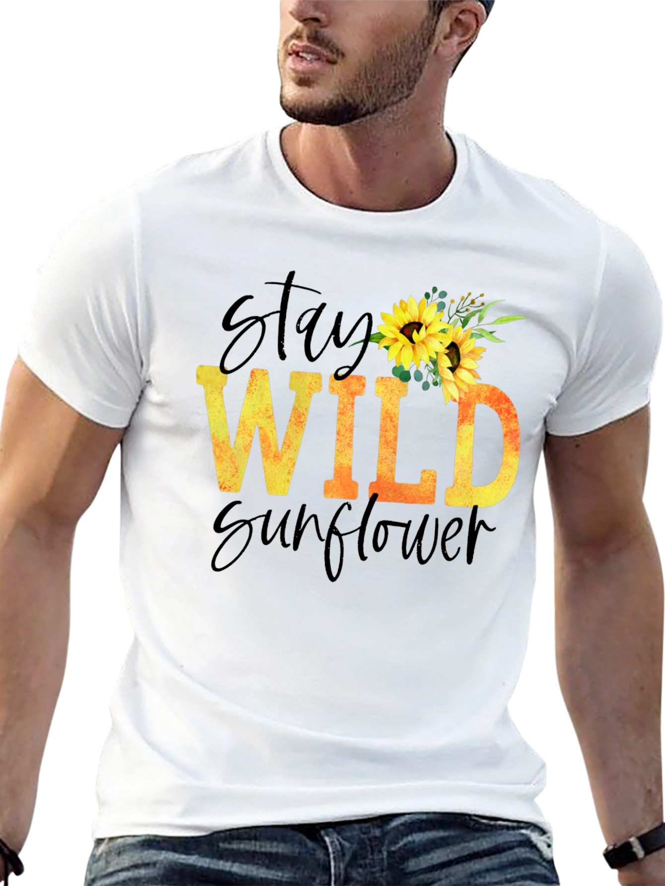 Black Stay Wild Sunflower Graphic T-Shirt view 13